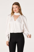 Stephany Satin Wrap Tie Neck Blouse
