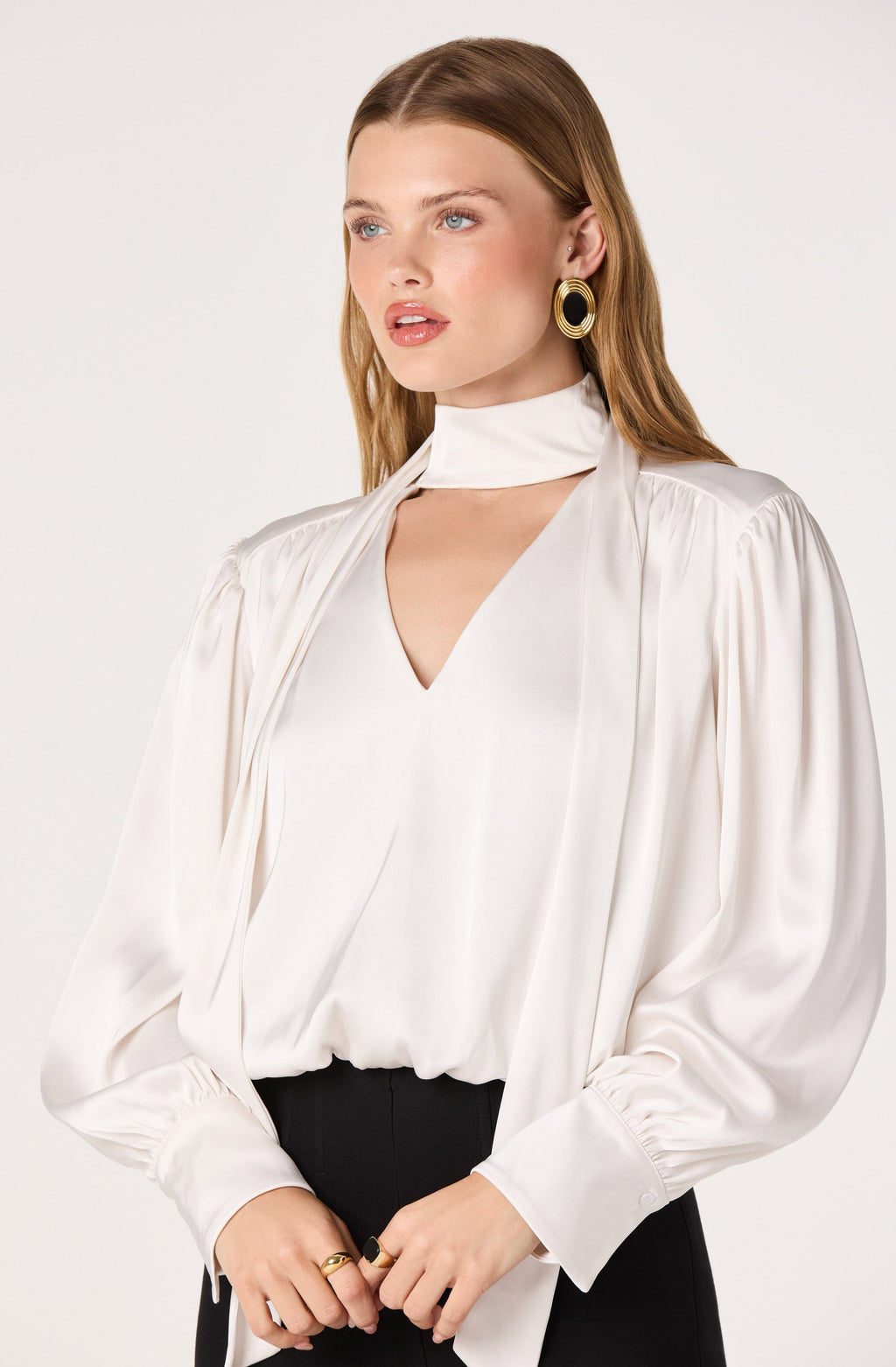 Stephany Satin Wrap Tie Neck Blouse