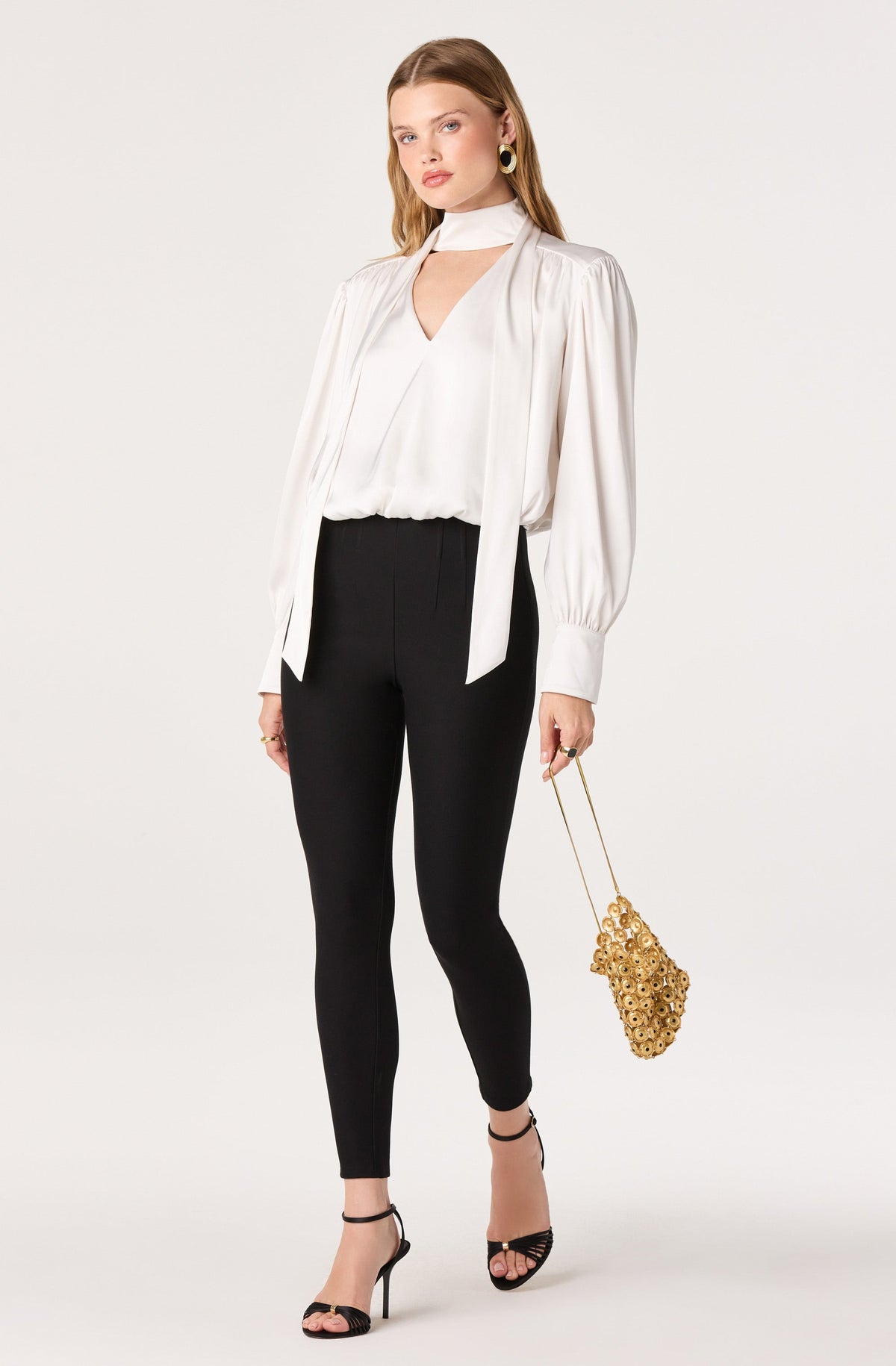 Stephany Satin Wrap Tie Neck Blouse