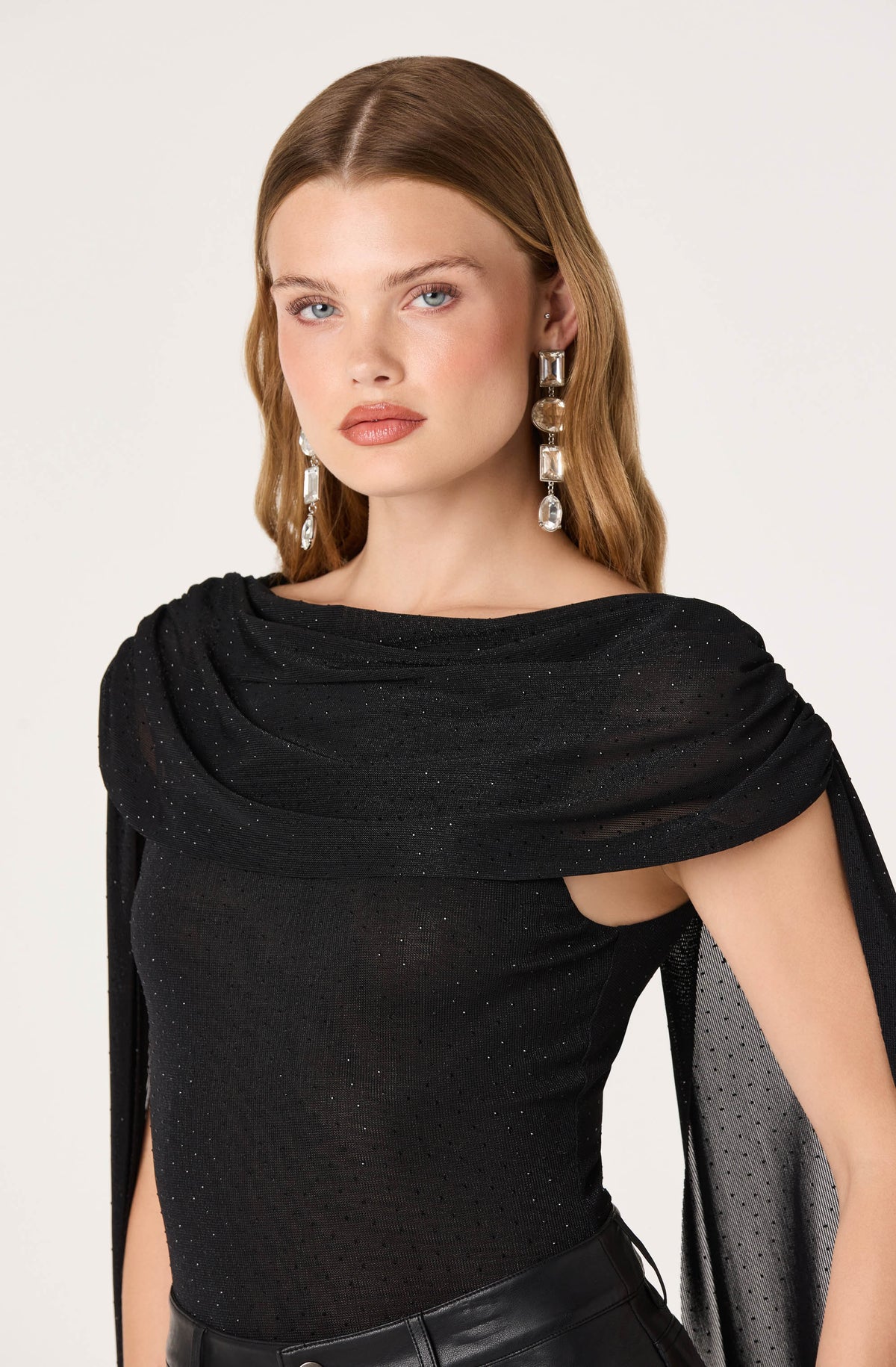 Alexandra Bedazzled Cape Sleeve Bodysuit