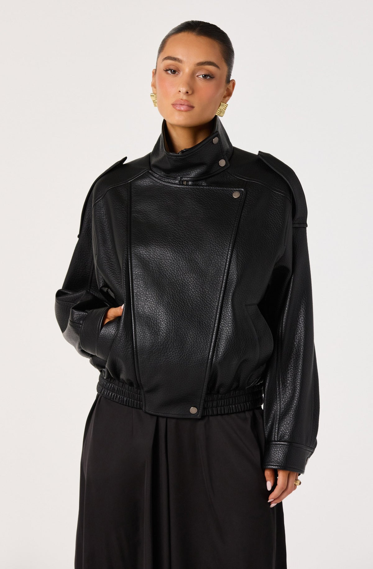 Bezi Oversized Faux Leather Biker Jacket