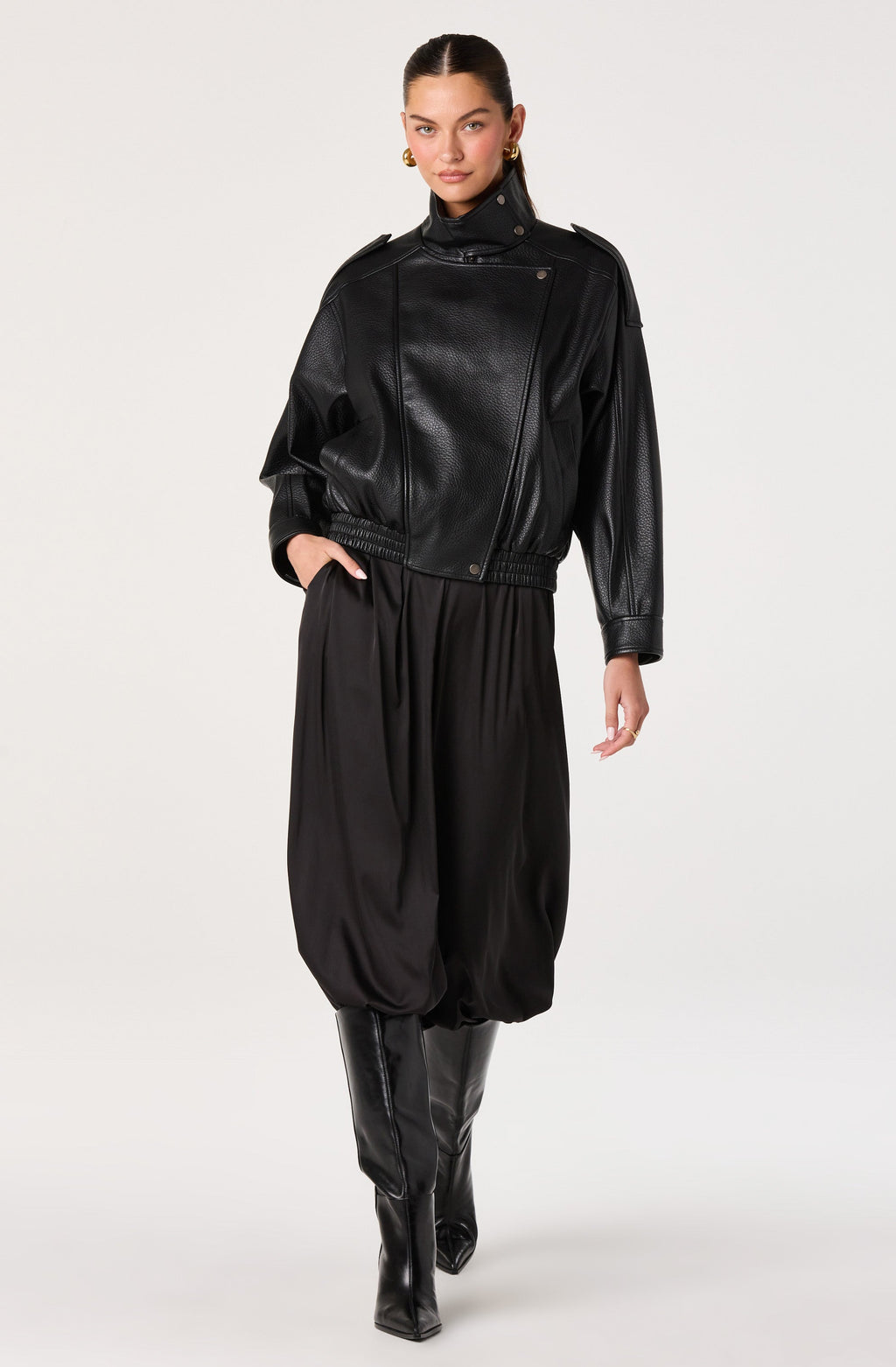 Bezi Oversized Faux Leather Biker Jacket