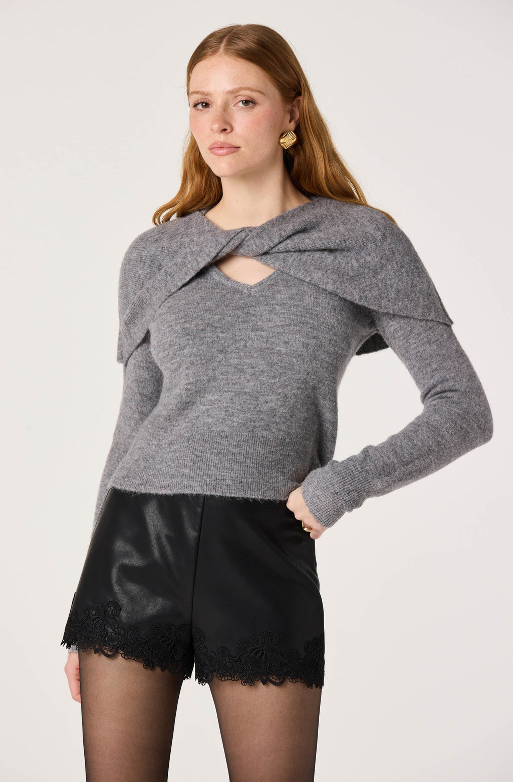 Maertisa Twist Wrap Panel Knit Sweater