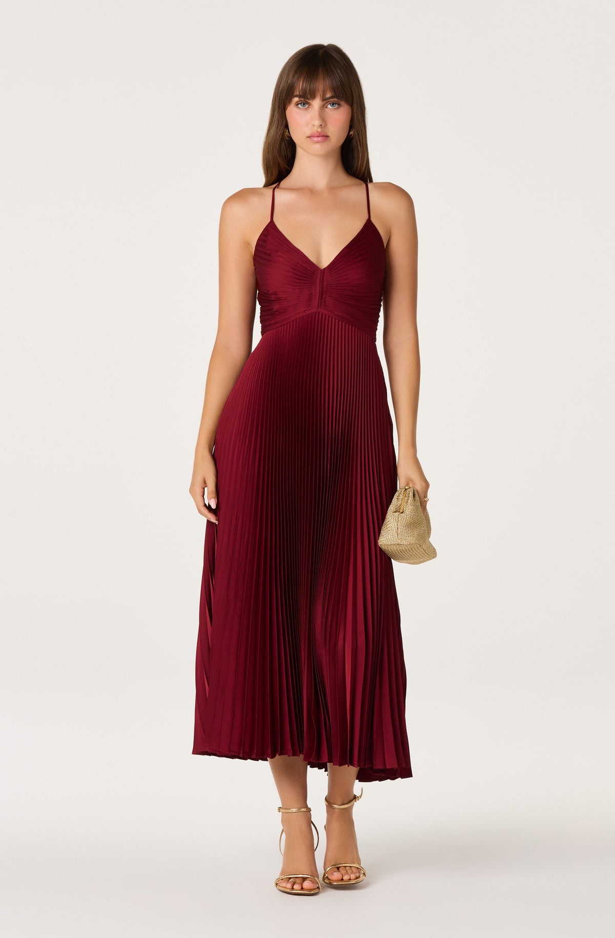 Blythe Satin Plisse Midi Dress