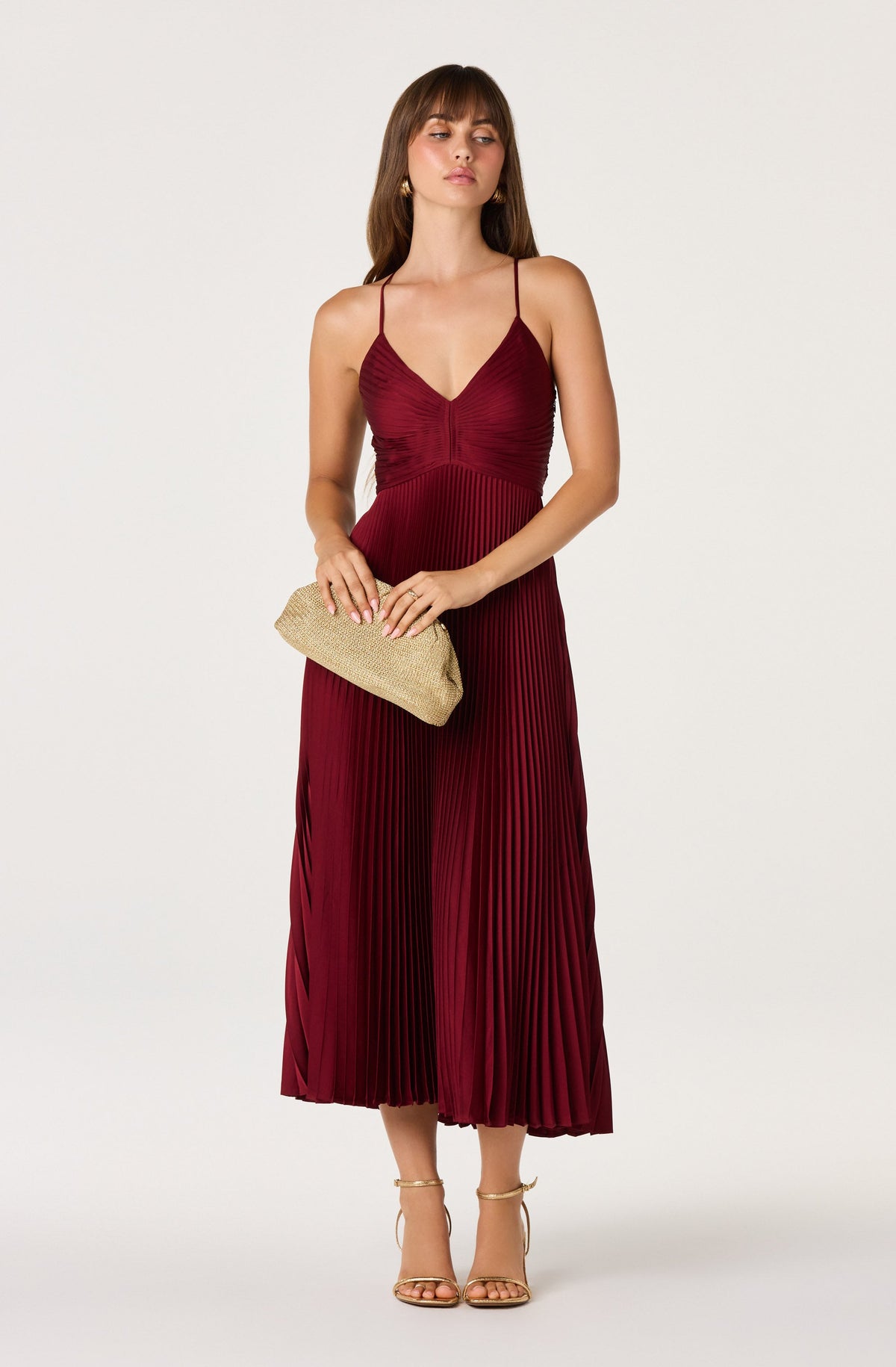 Blythe Satin Plisse Midi Dress