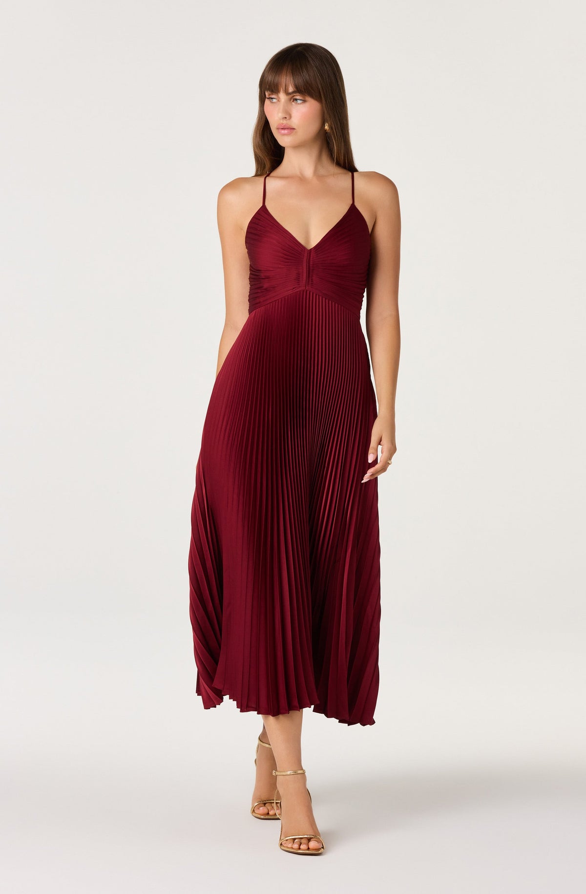 Blythe Satin Plisse Midi Dress