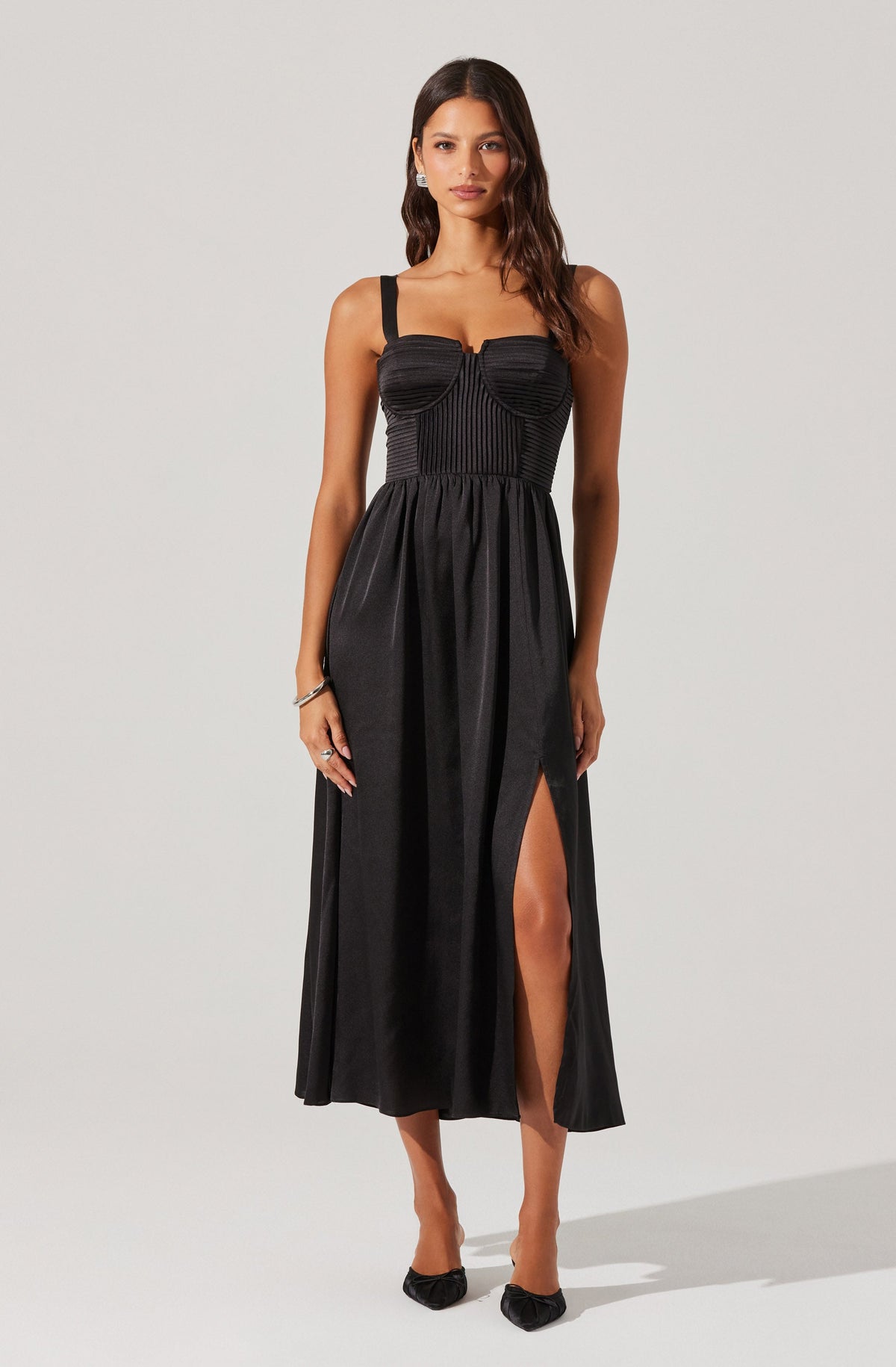 Pleated Bustier Midi Dress