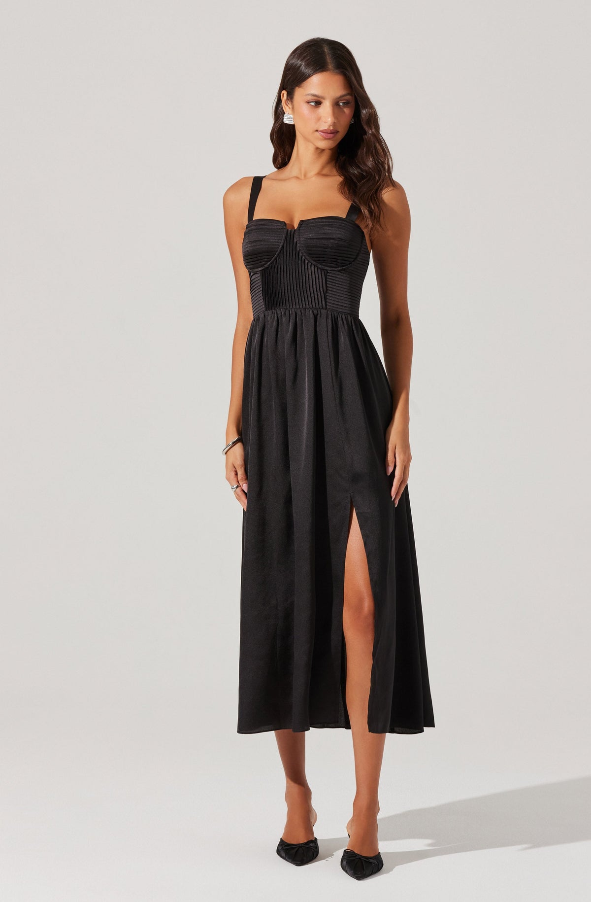 Pleated Bustier Midi Dress