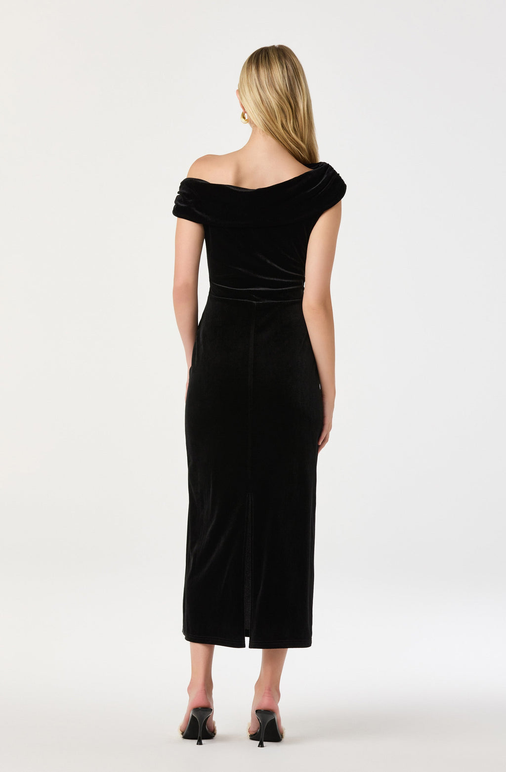 Velvet Off Shoulder Midi Dress