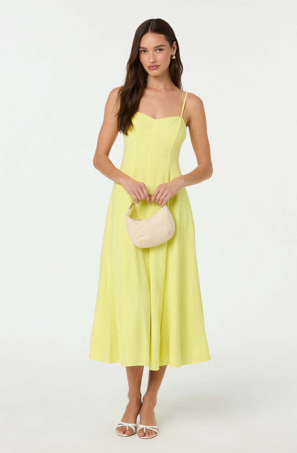 Linen-Blend A-Line Midi Dress