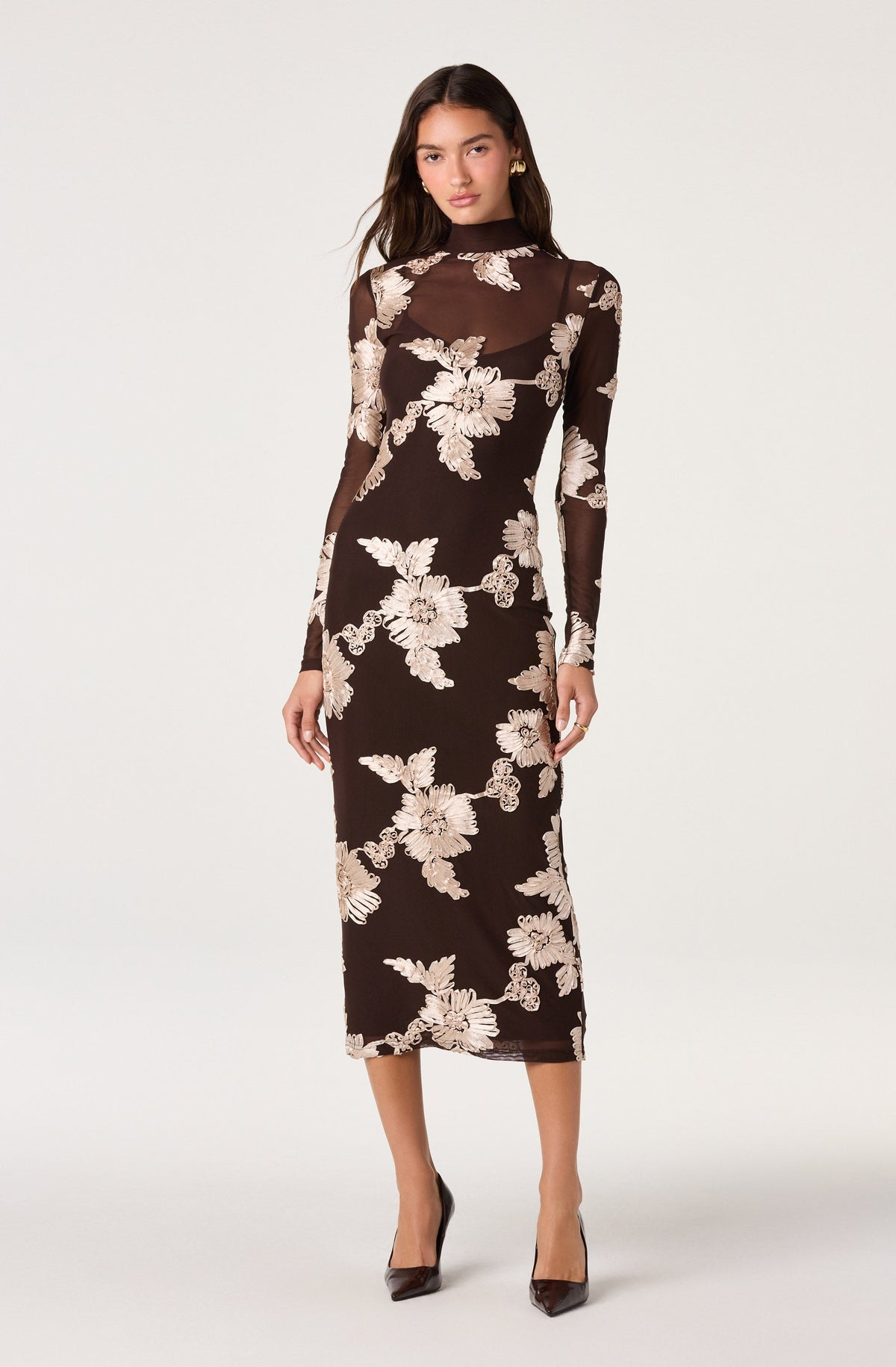 Florentine Embroidered Mesh Midi Dress