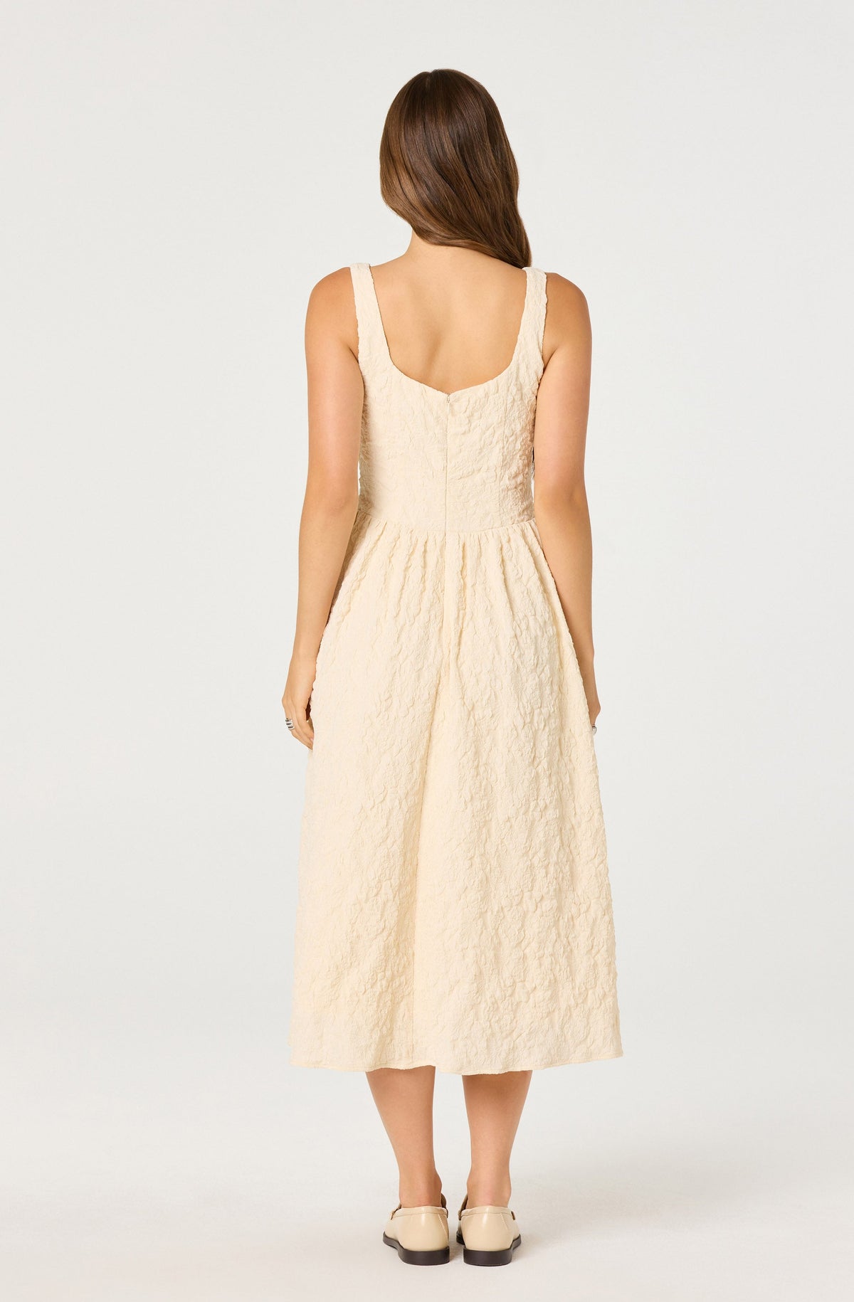 Button Front Boat Neck Midi Dress