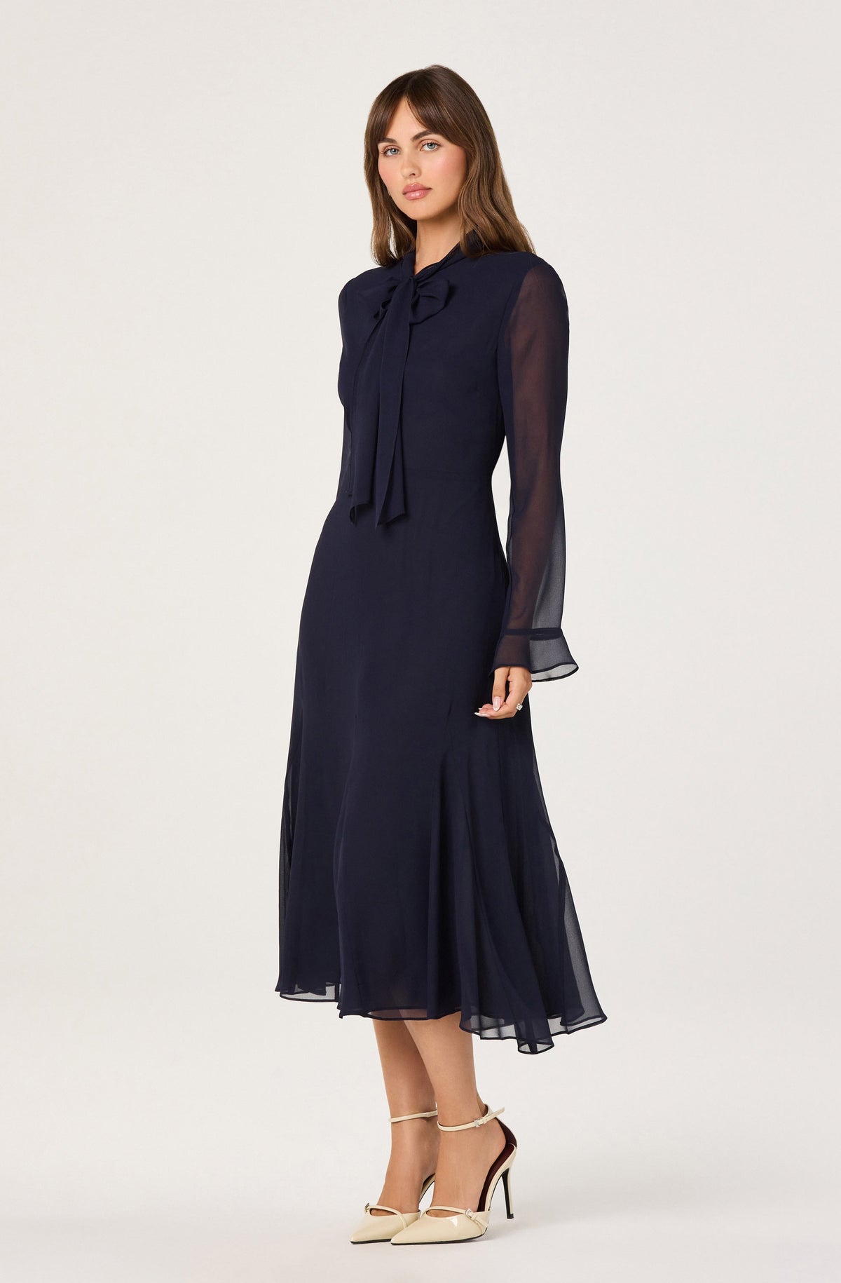 Tie Neck Midi Dress