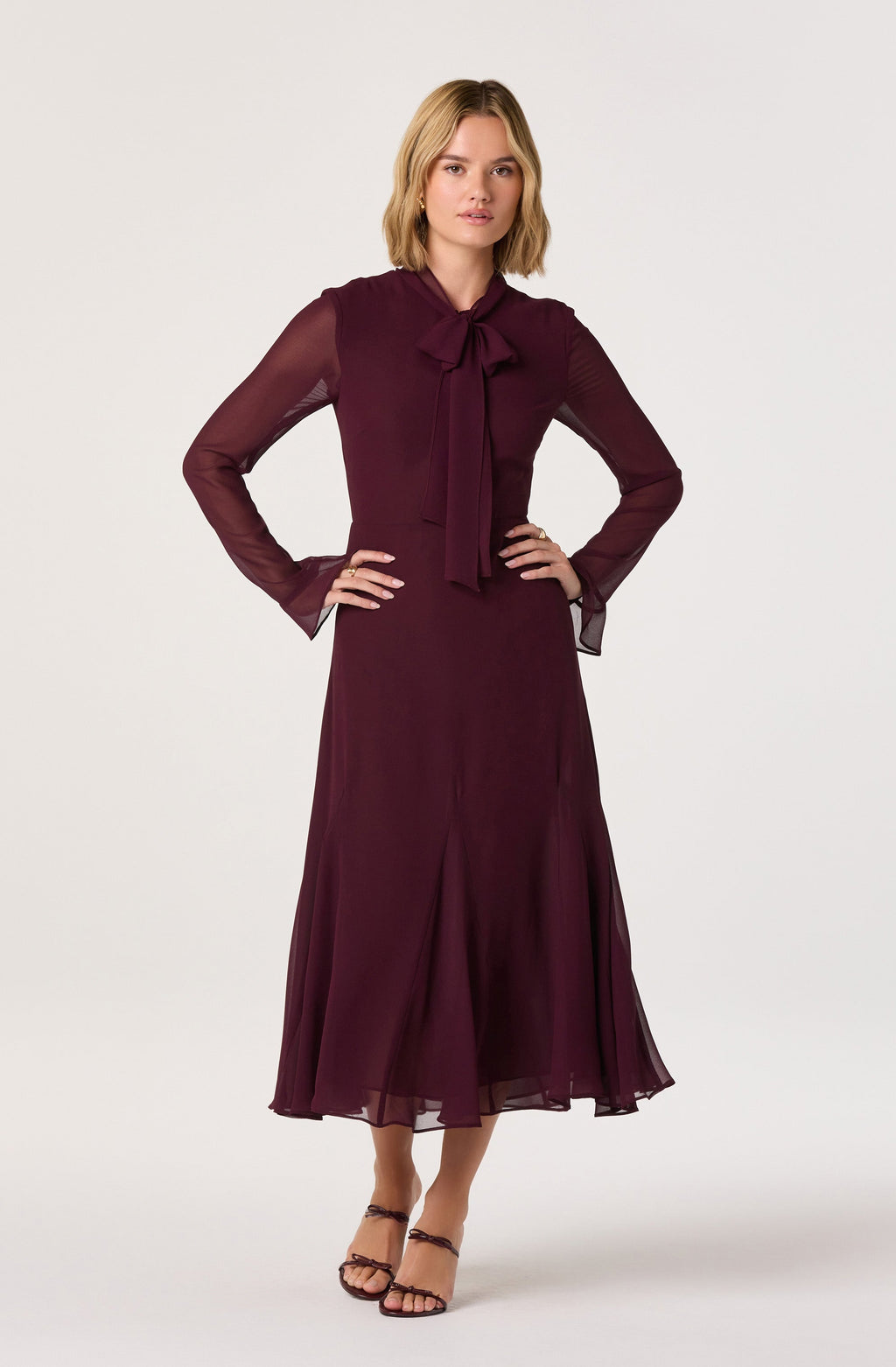 Tie Neck Midi Dress