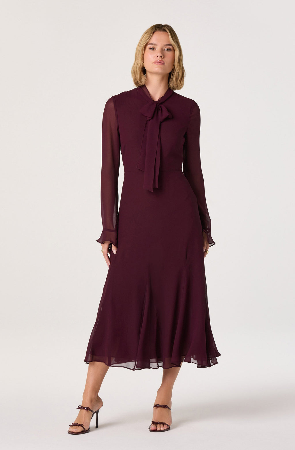 Tie Neck Midi Dress