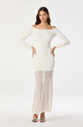 Off Shoulder Mesh Panel Hem Maxi Dress