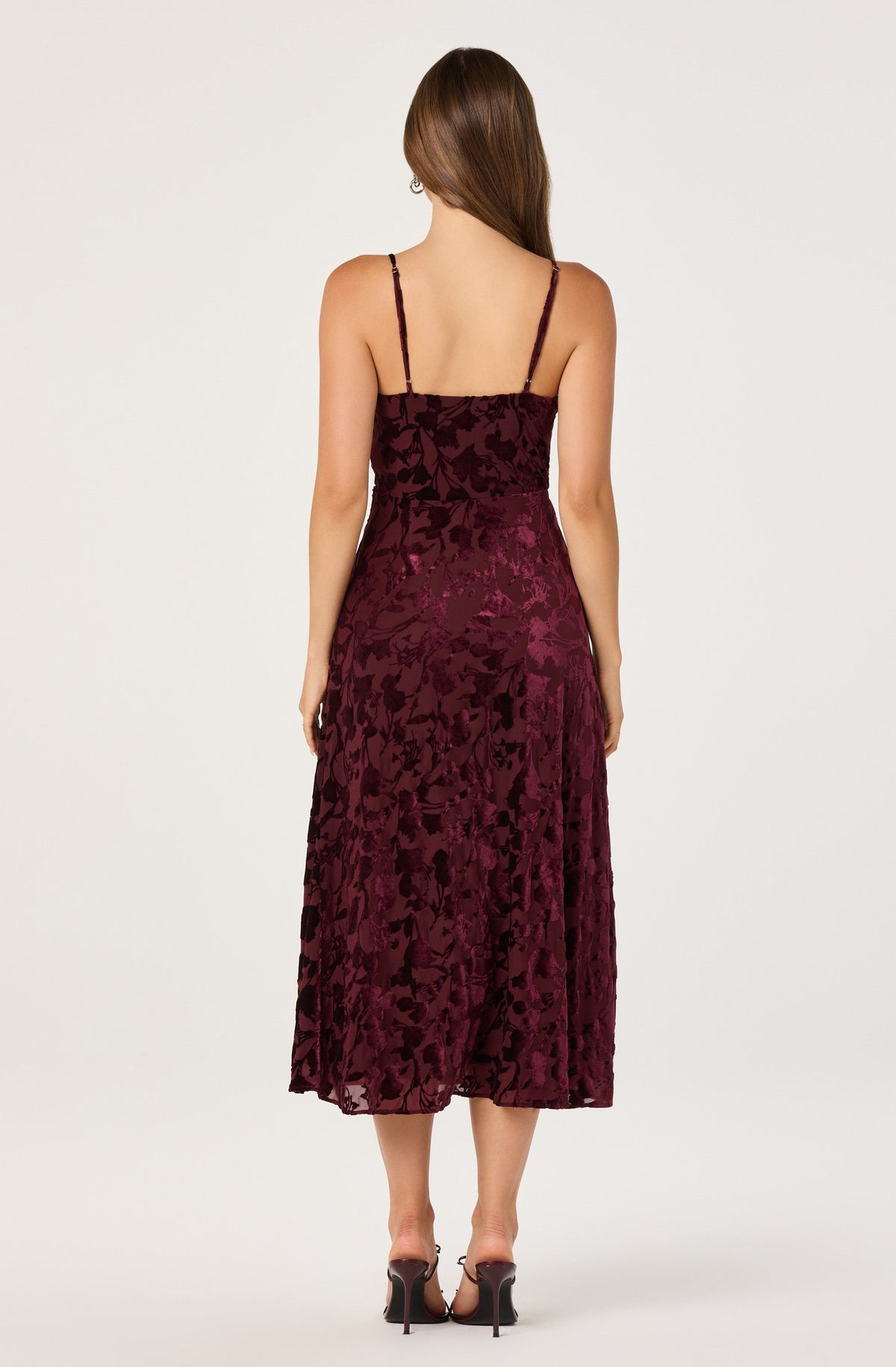Velvet Floral Burnout Bustier Midi Dress
