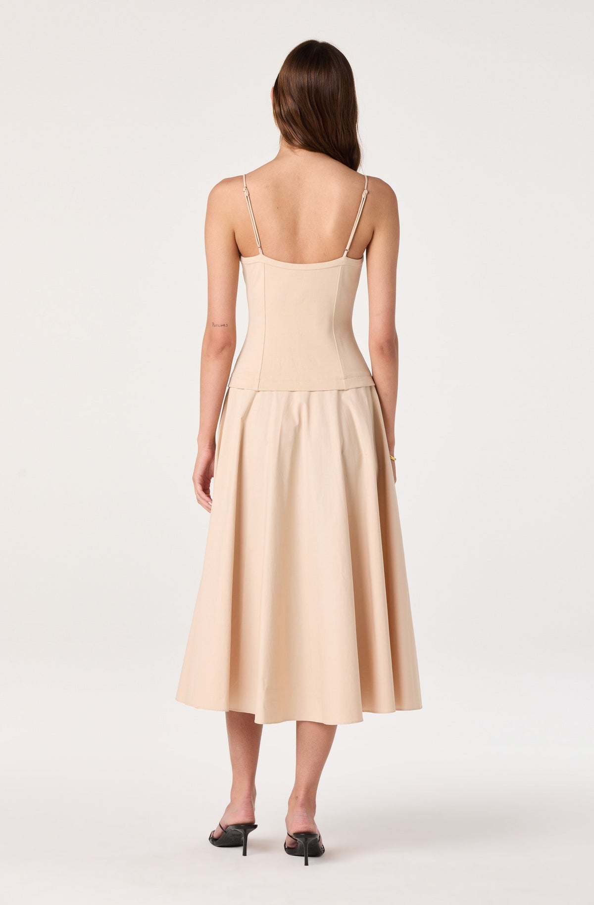 Cierra Mixed Media Drop Waist Midi Dress