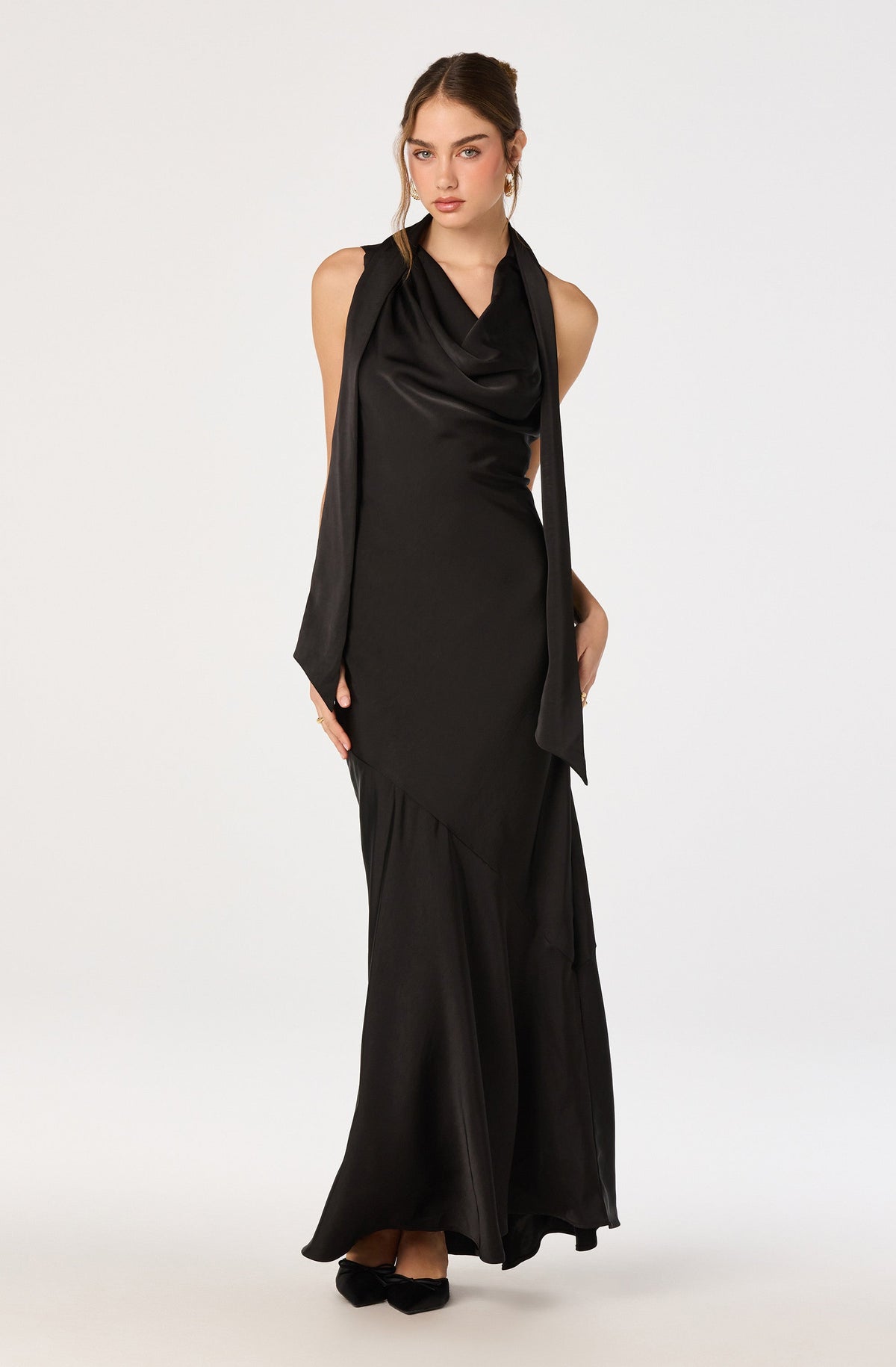Varya Satin Cowl Neck Maxi Dress
