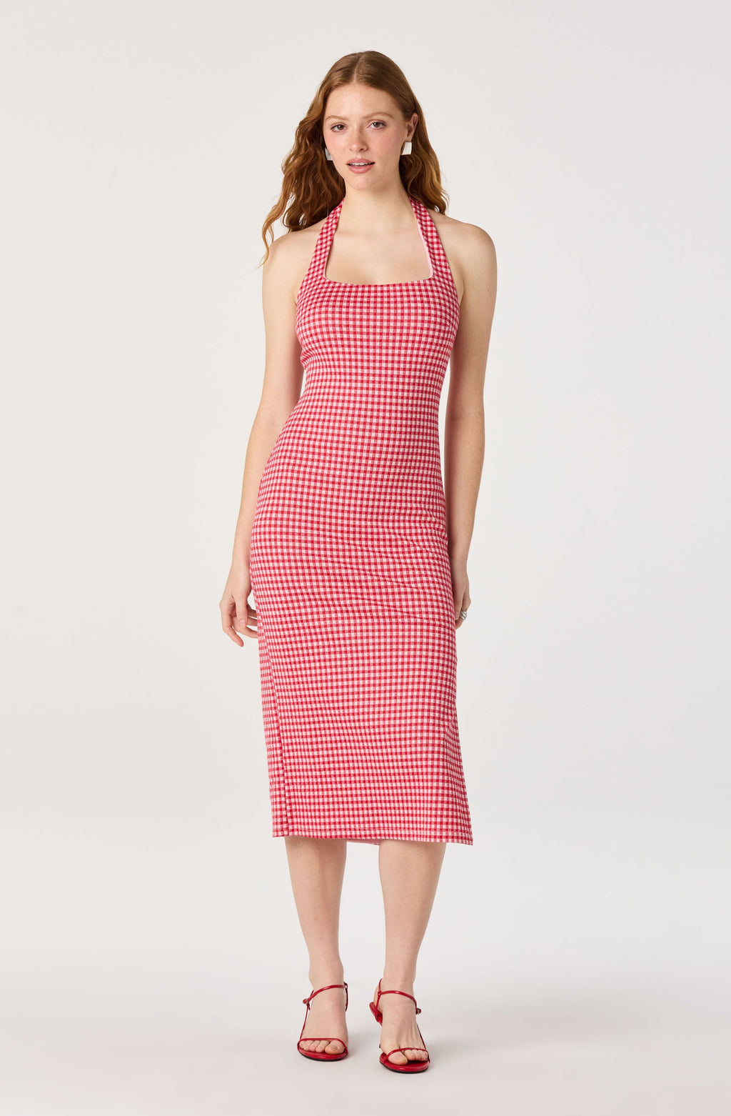 Alice Halter Gingham Fitted Midi Dress