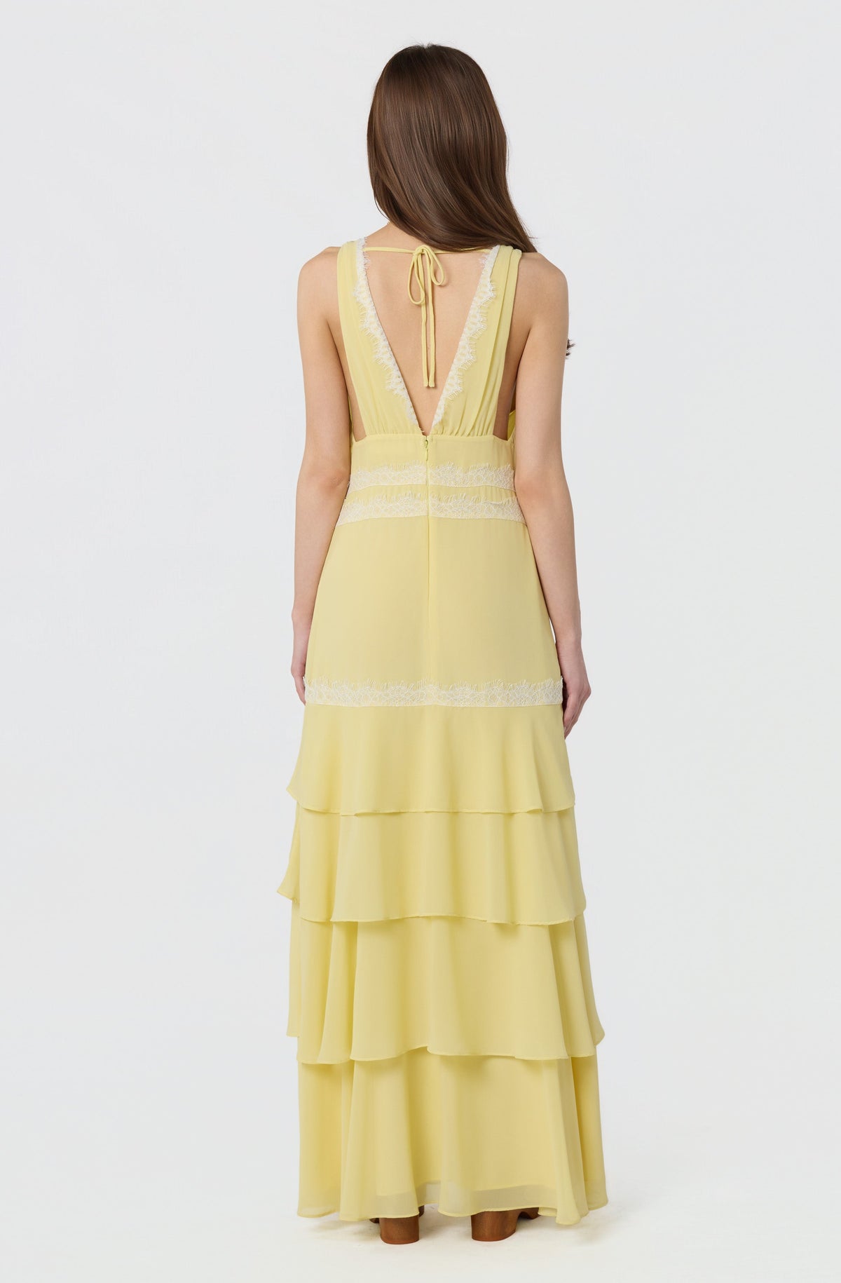 Evelyn Lace Trim Tiered Ruffle Maxi Dress
