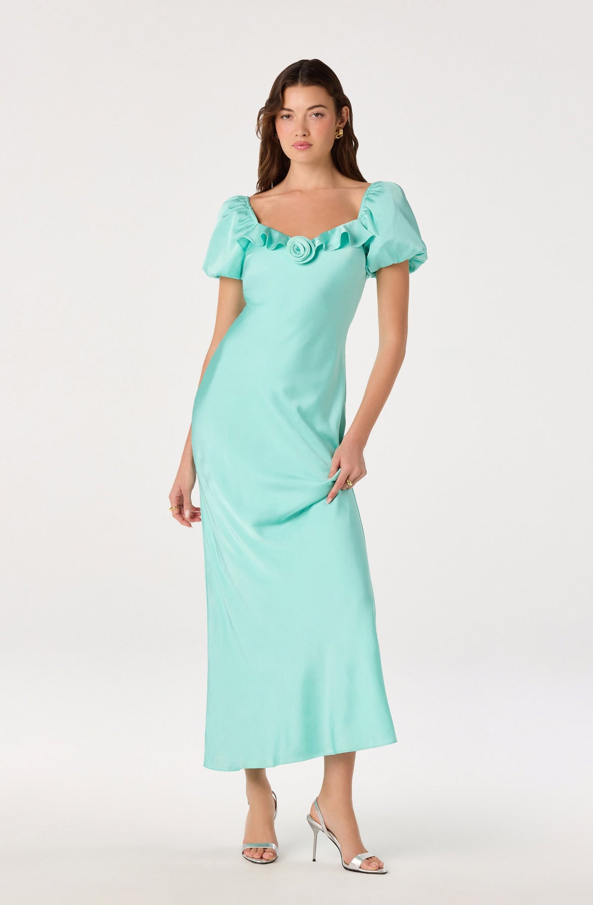 Bethrose 3D Rose Satin Maxi Dress