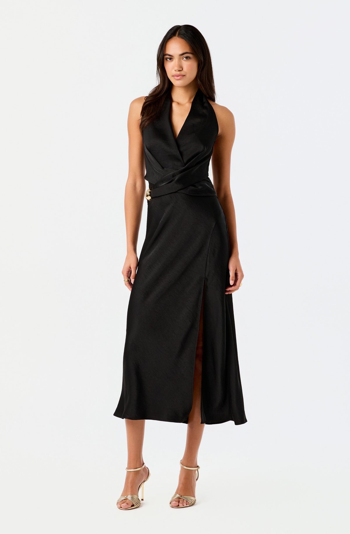 Stefanie Satin Halter Midi Dress