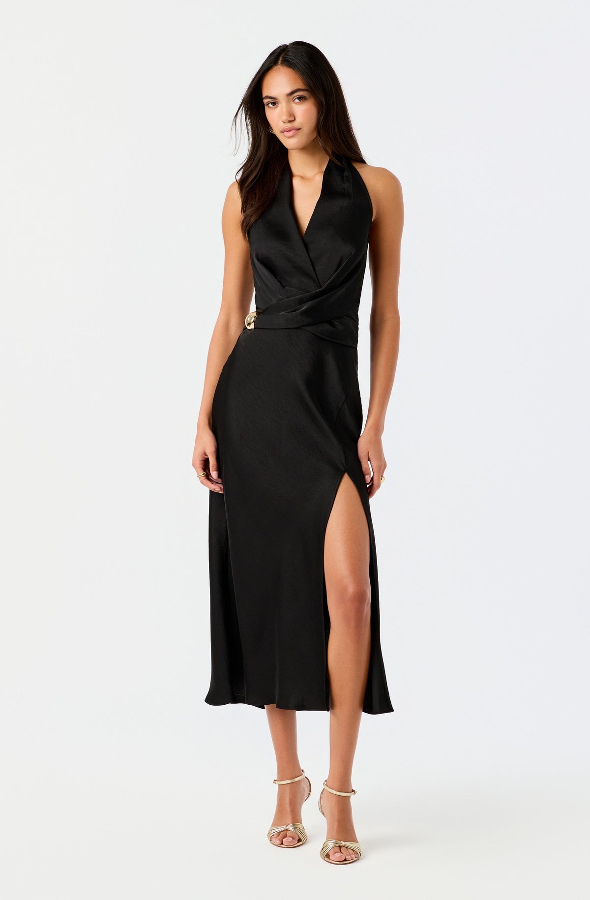 Stefanie Satin Halter Midi Dress