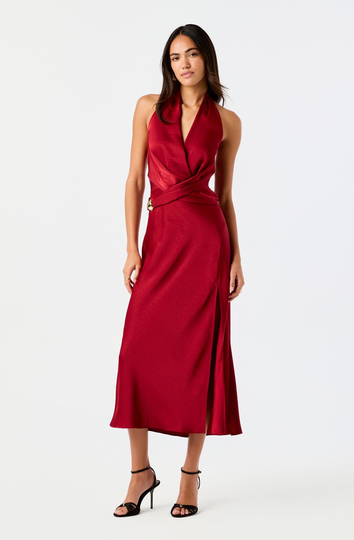 Stefanie Satin Halter Midi Dress