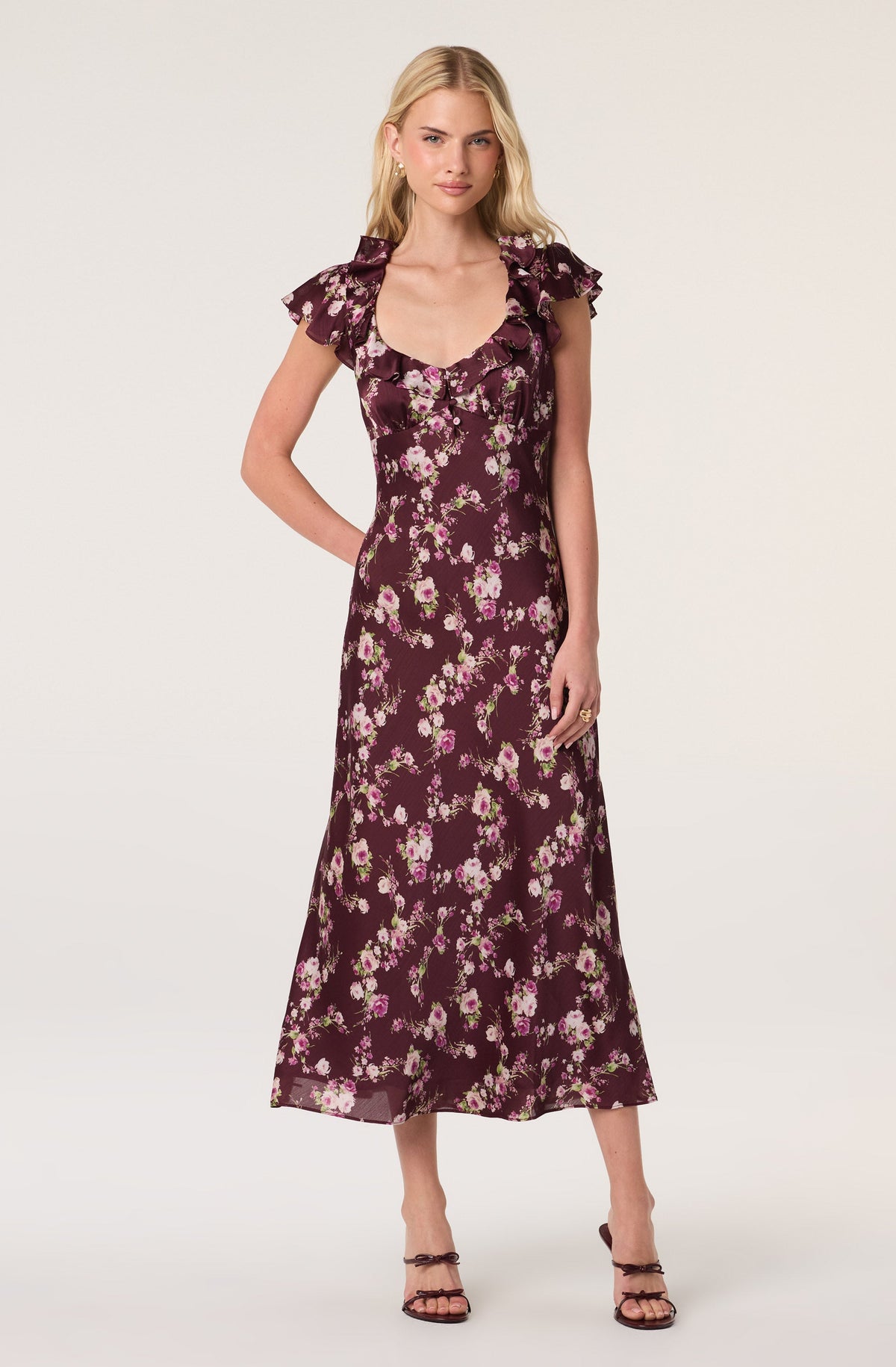Nico Cap Sleeve Satin Midi Dress