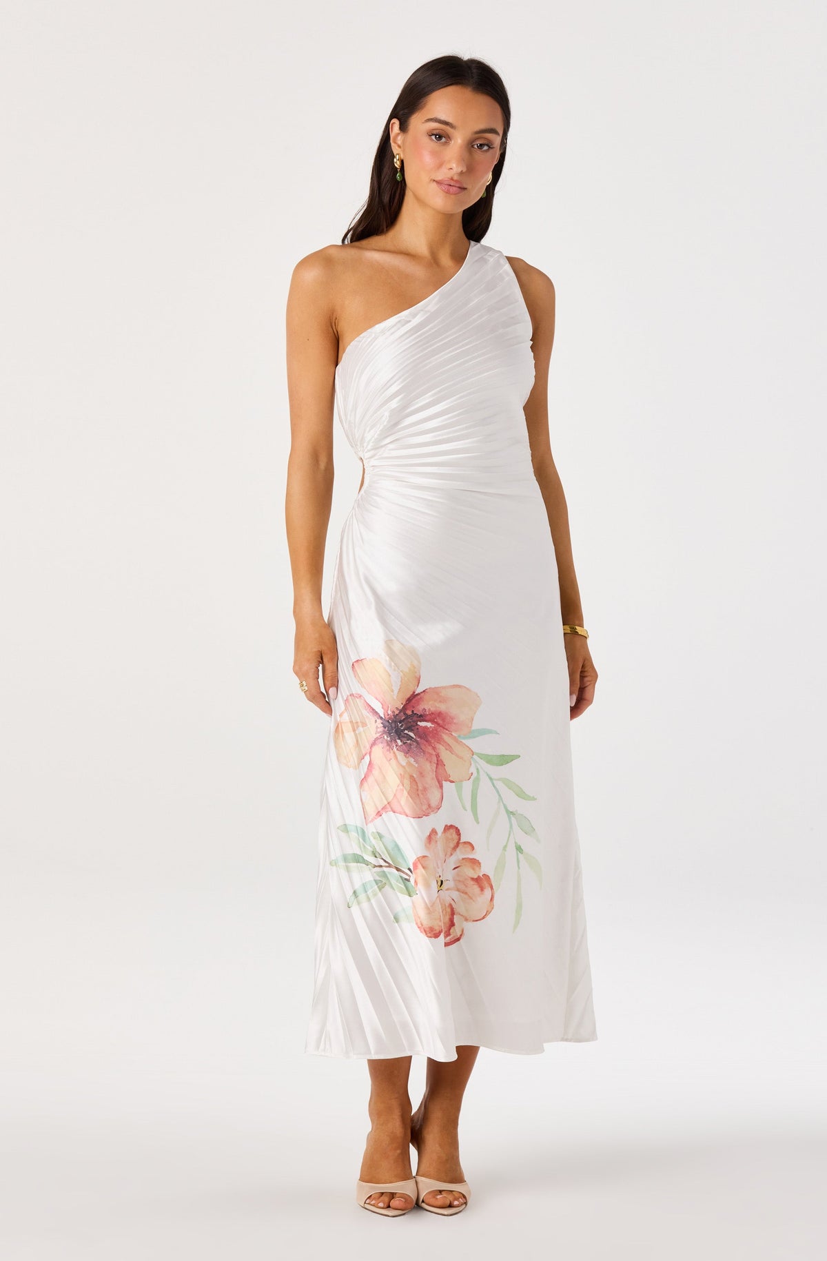 Cameron Floral One-Shoulder Midi Dress