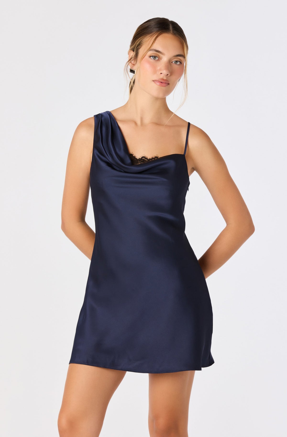Bernice Cowl Neck Satin Mini Dress