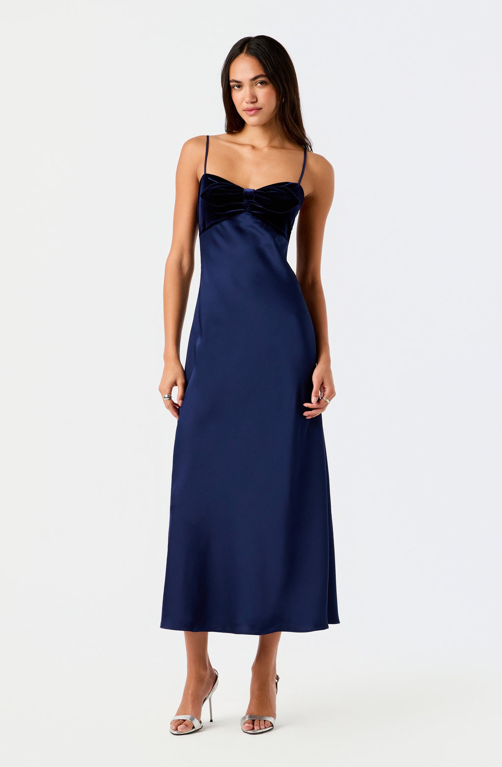 Addysen Velvet Bow Satin Maxi Dress