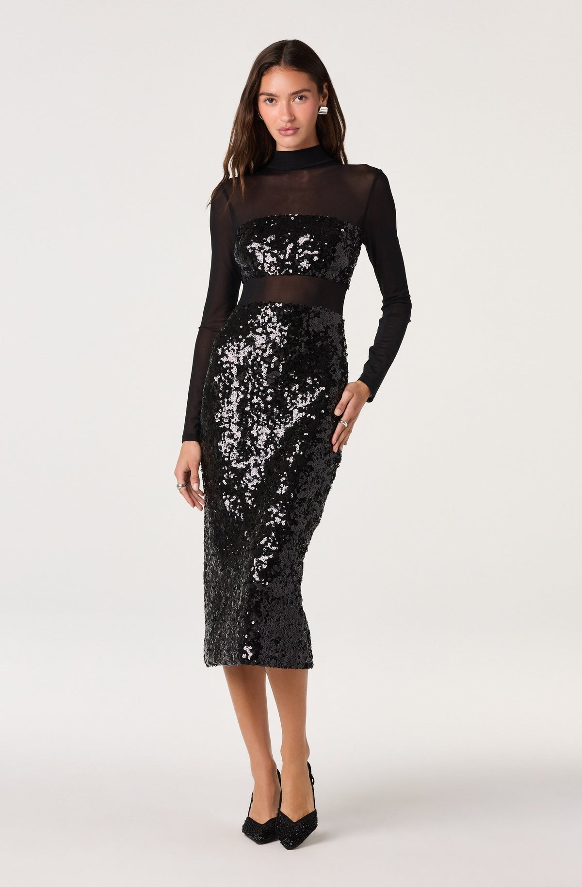 Daja Sequin Mesh Midi Dress