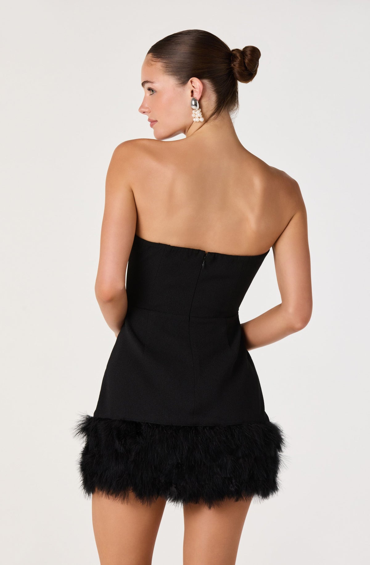 Ebba Sweetheart Feather Trim Mini Dress