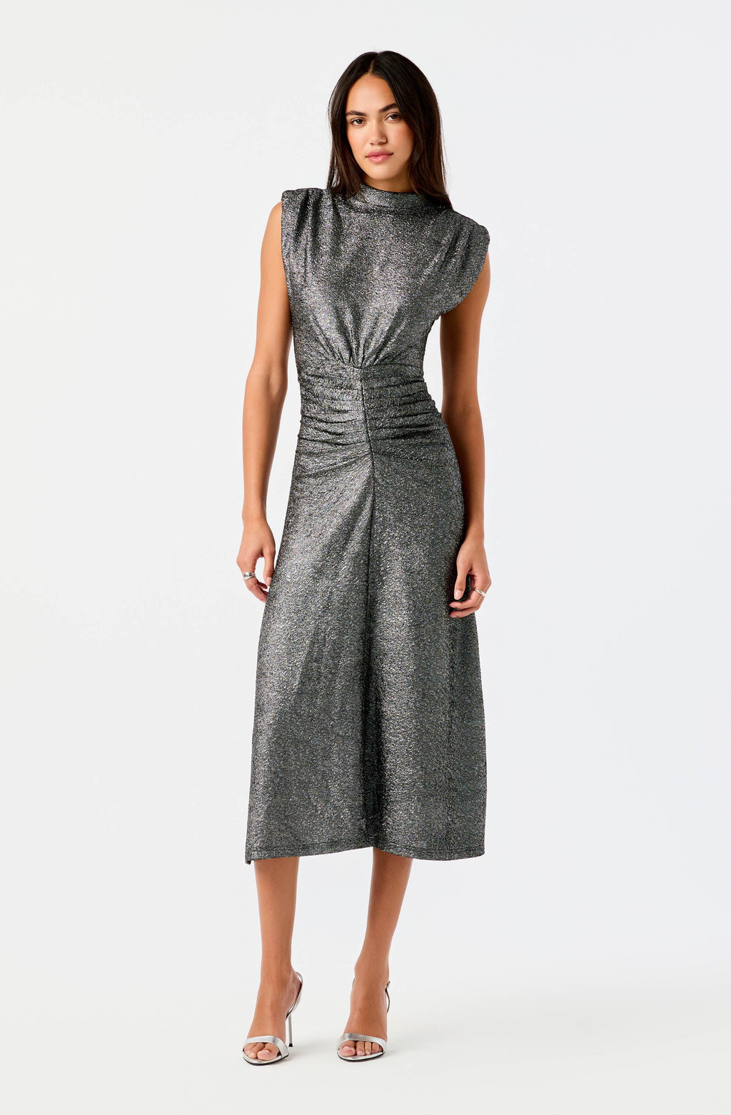Masuma Metallic Ruched Midi Dress