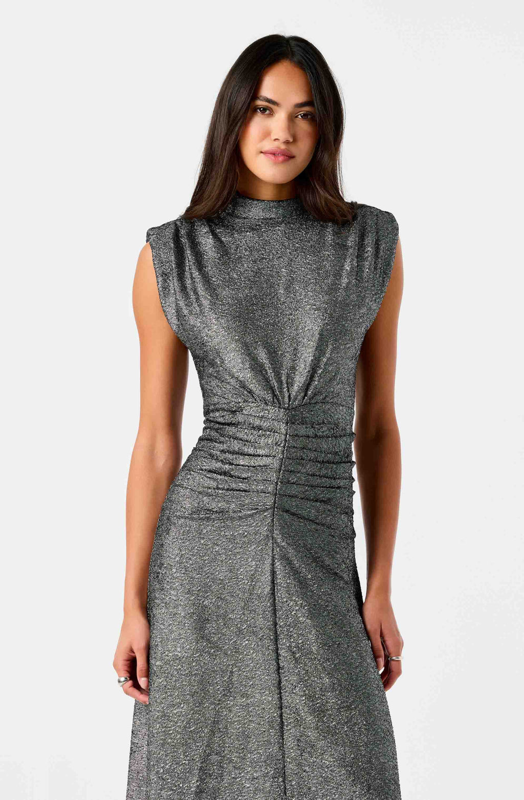 Masuma Metallic Ruched Midi Dress