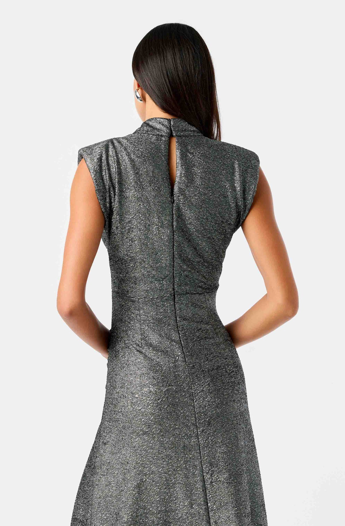 Masuma Metallic Ruched Midi Dress