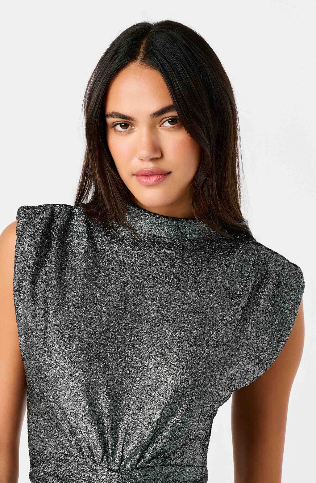 Masuma Metallic Ruched Midi Dress