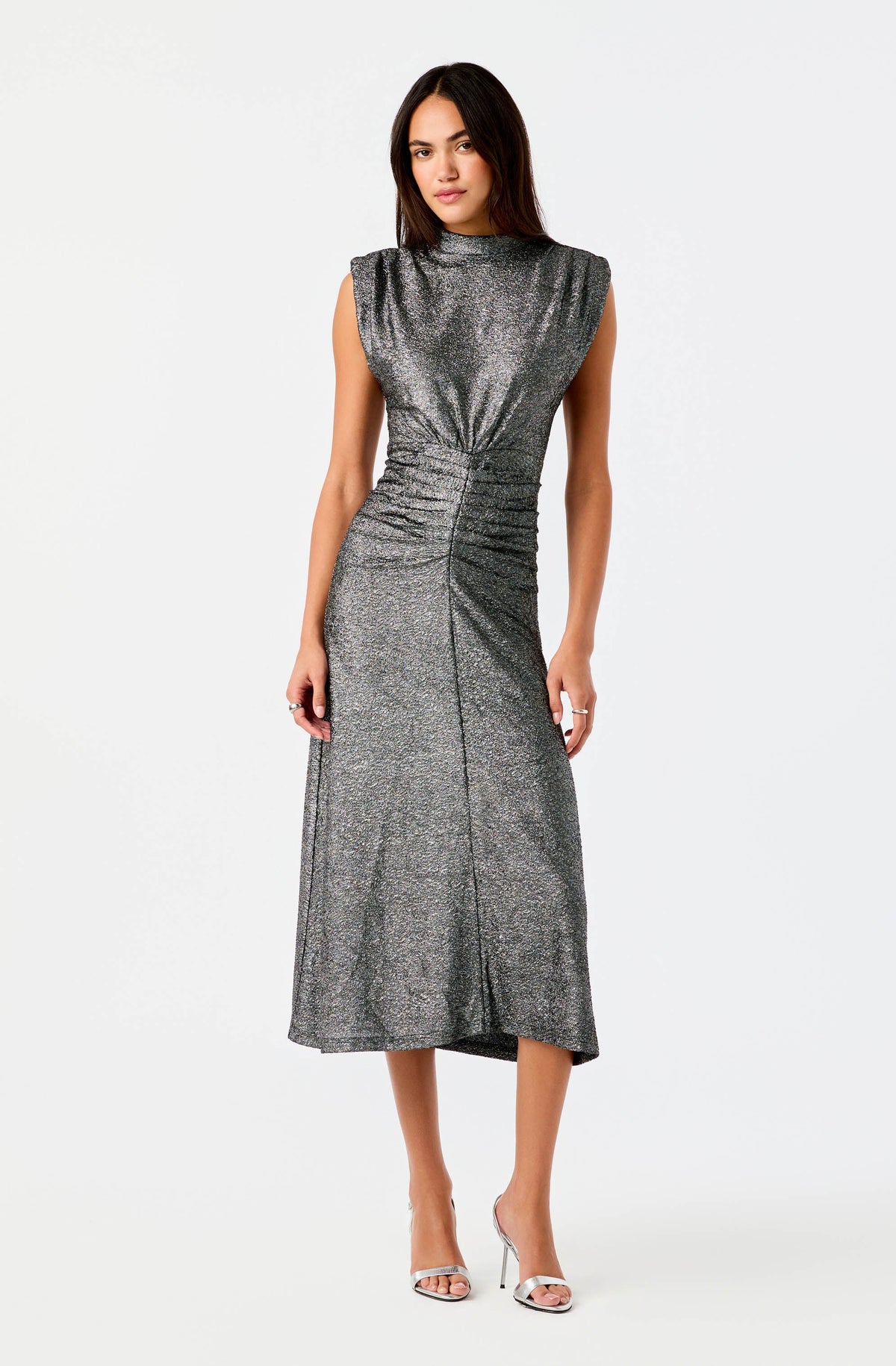 Masuma Metallic Ruched Midi Dress