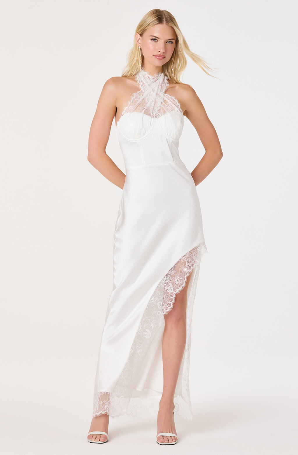 Cristell Lace Halter Criss-Cross Maxi Dress