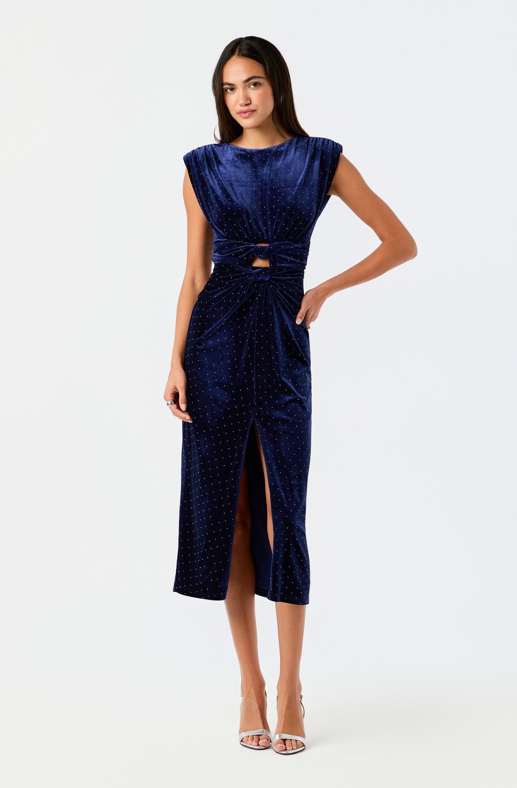 Kamilah Embellished Velvet Cutout Midi Dress