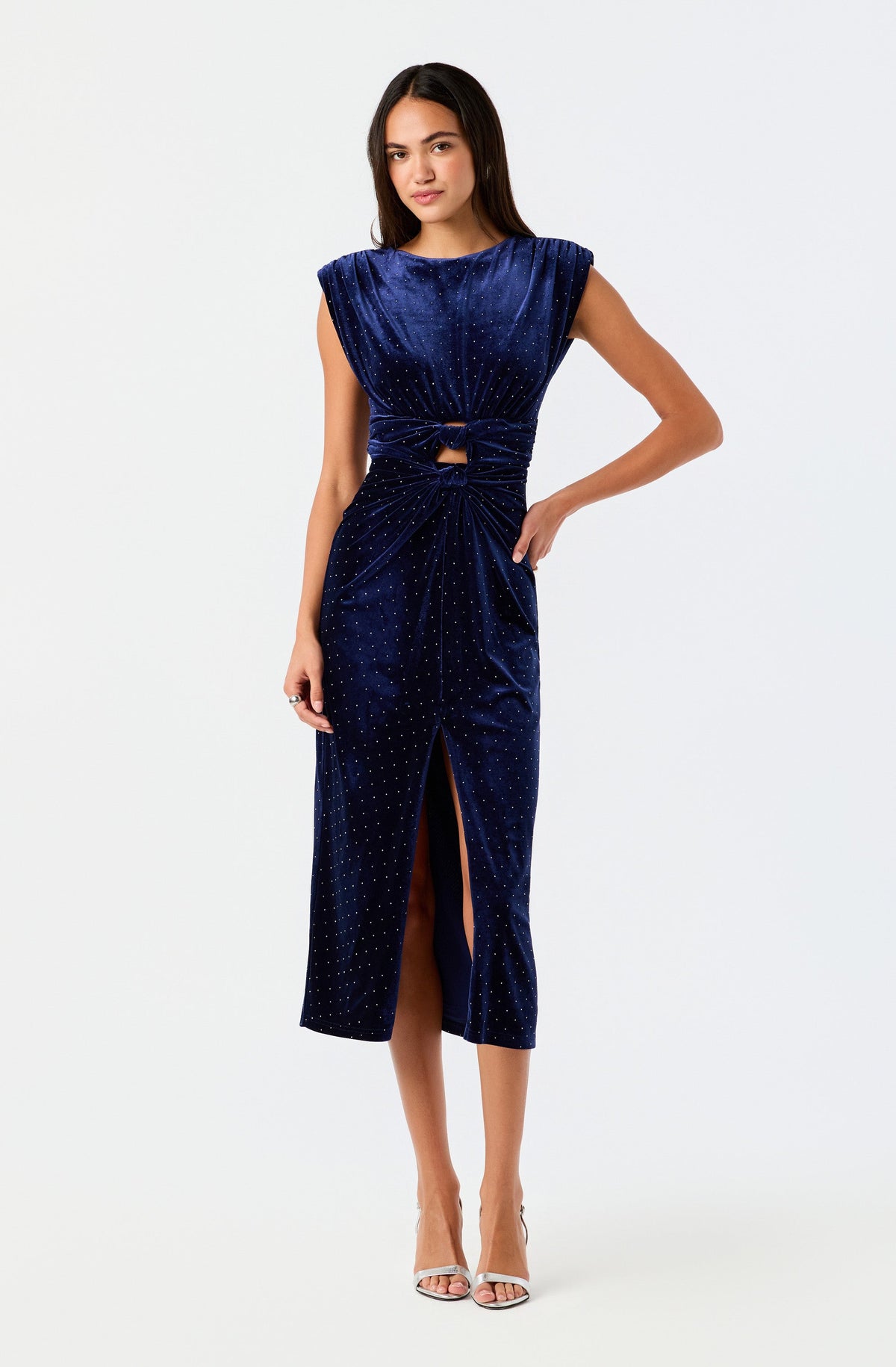 Kamilah Embellished Velvet Cutout Midi Dress