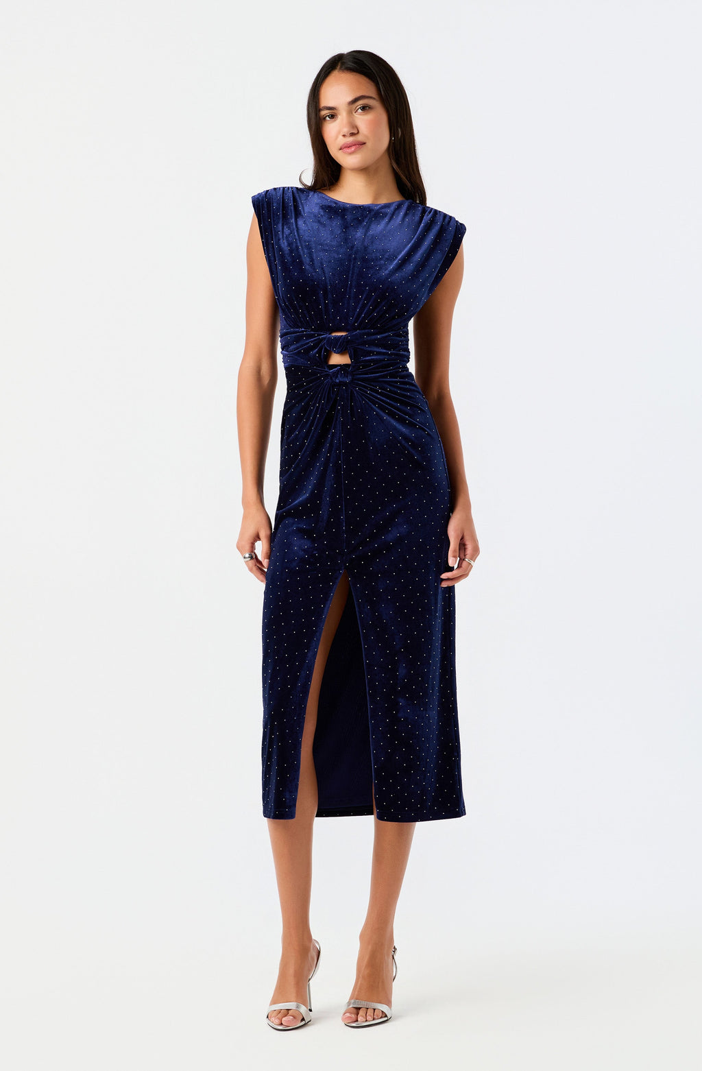 Kamilah Embellished Velvet Cutout Midi Dress