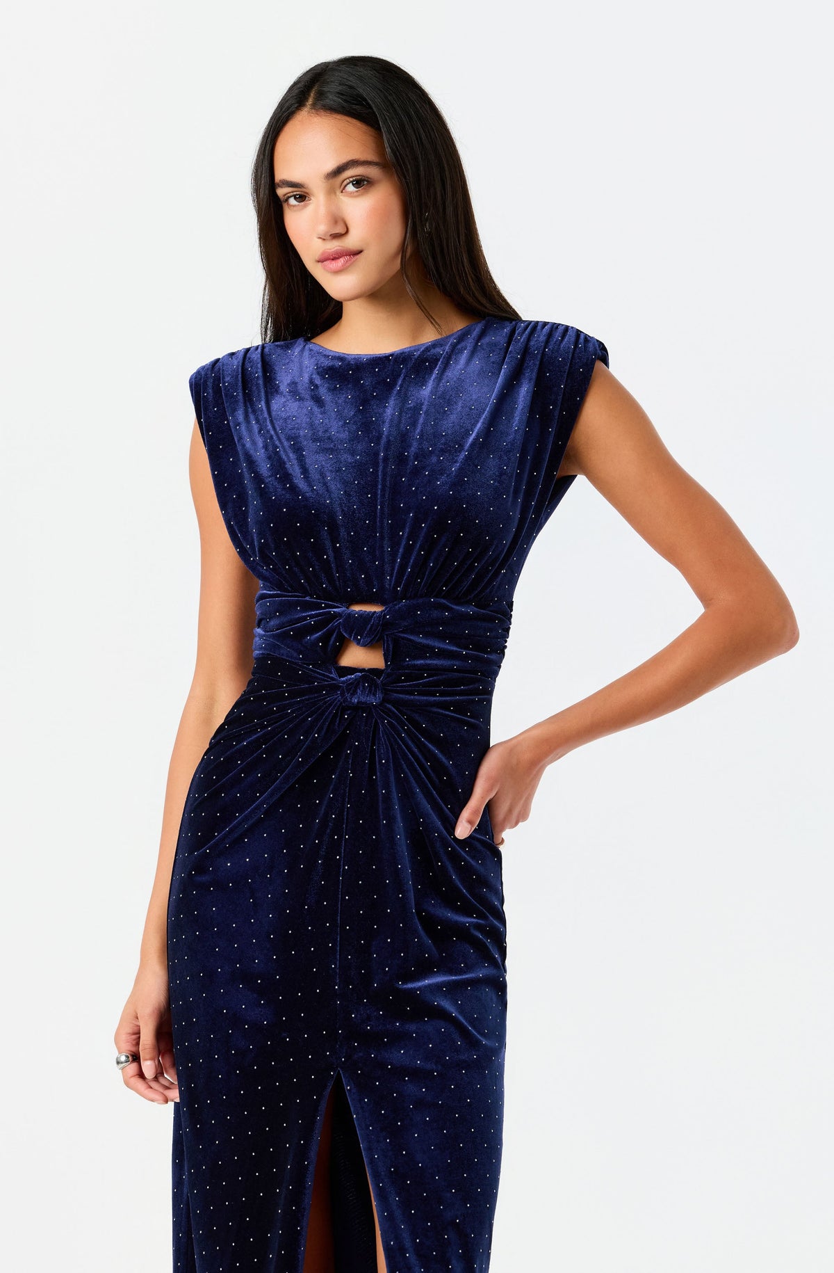 Kamilah Embellished Velvet Cutout Midi Dress