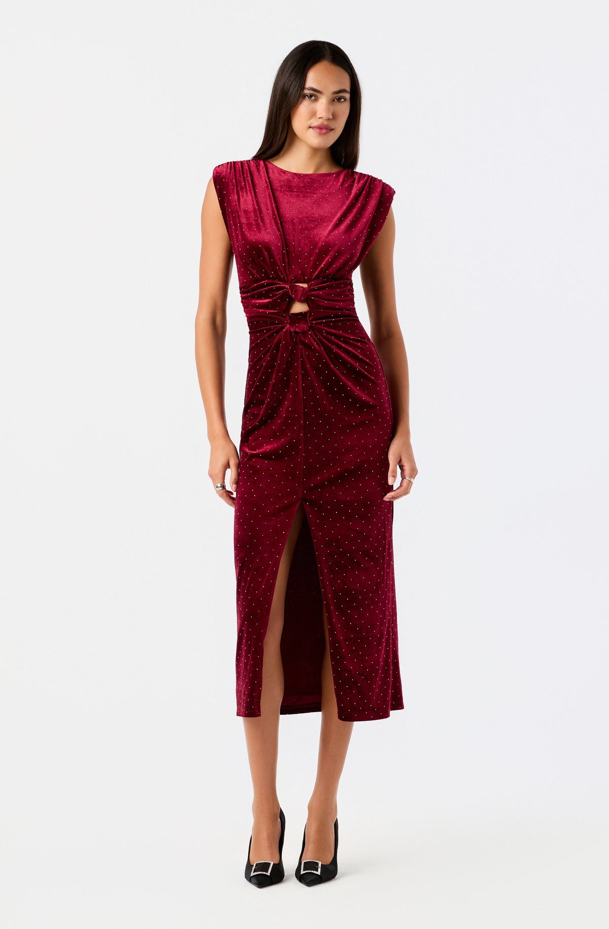 Kamilah Embellished Velvet Cutout Midi Dress