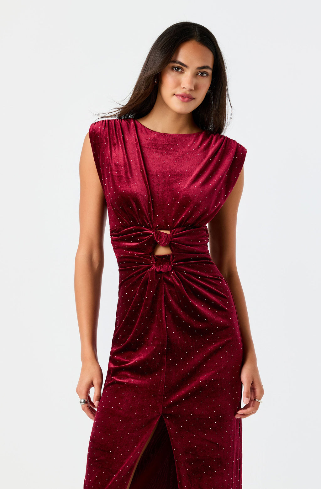 Kamilah Embellished Velvet Cutout Midi Dress