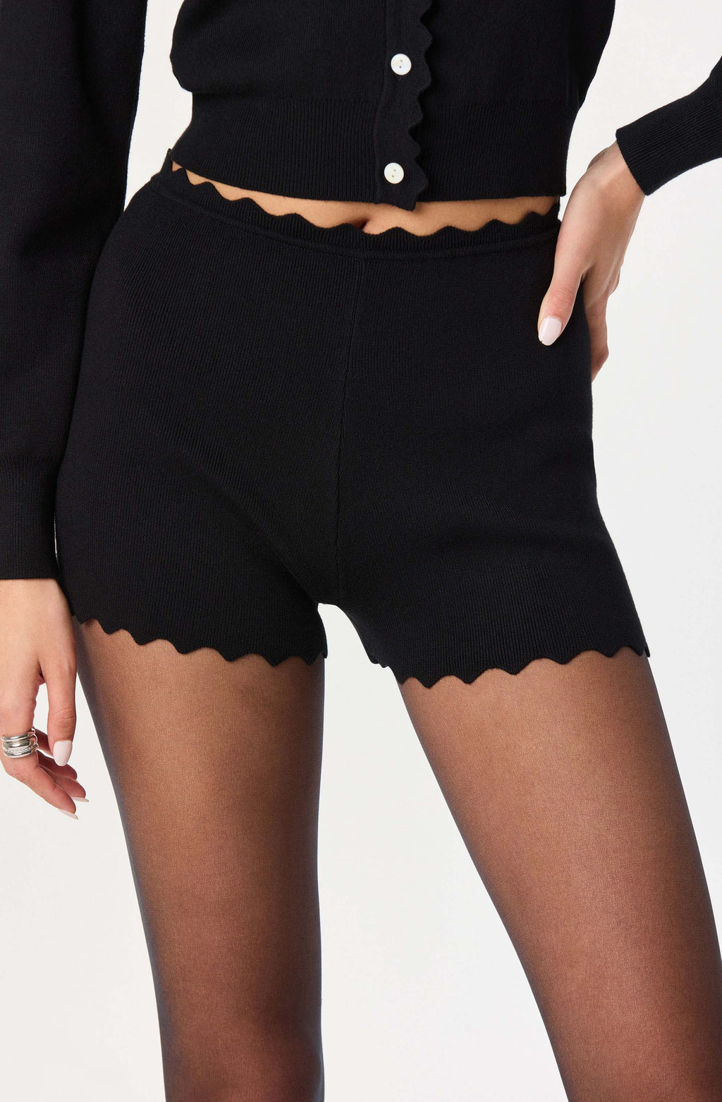 Scalloped Trim Sweater Shorts
