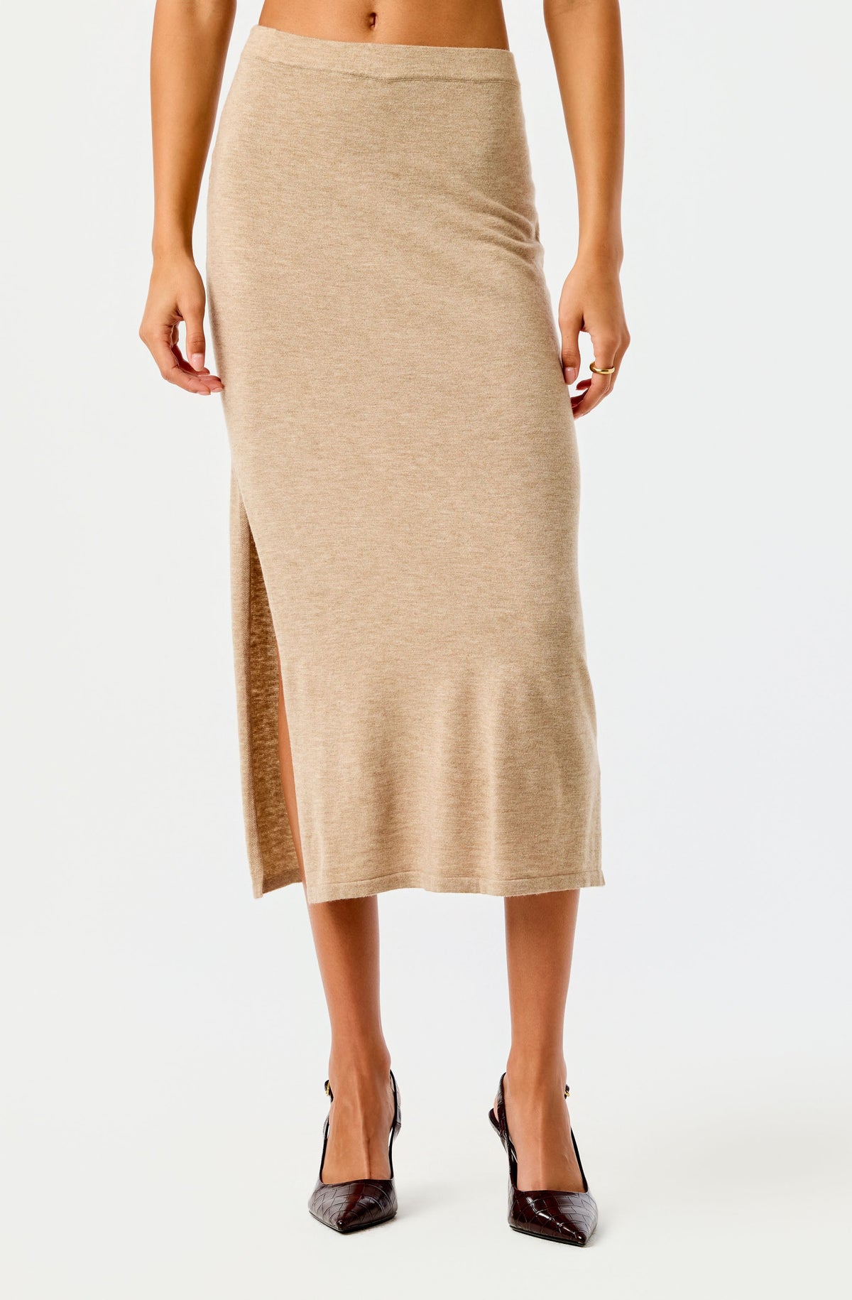 Brenleigh Knit Side Slit Midi Skirt