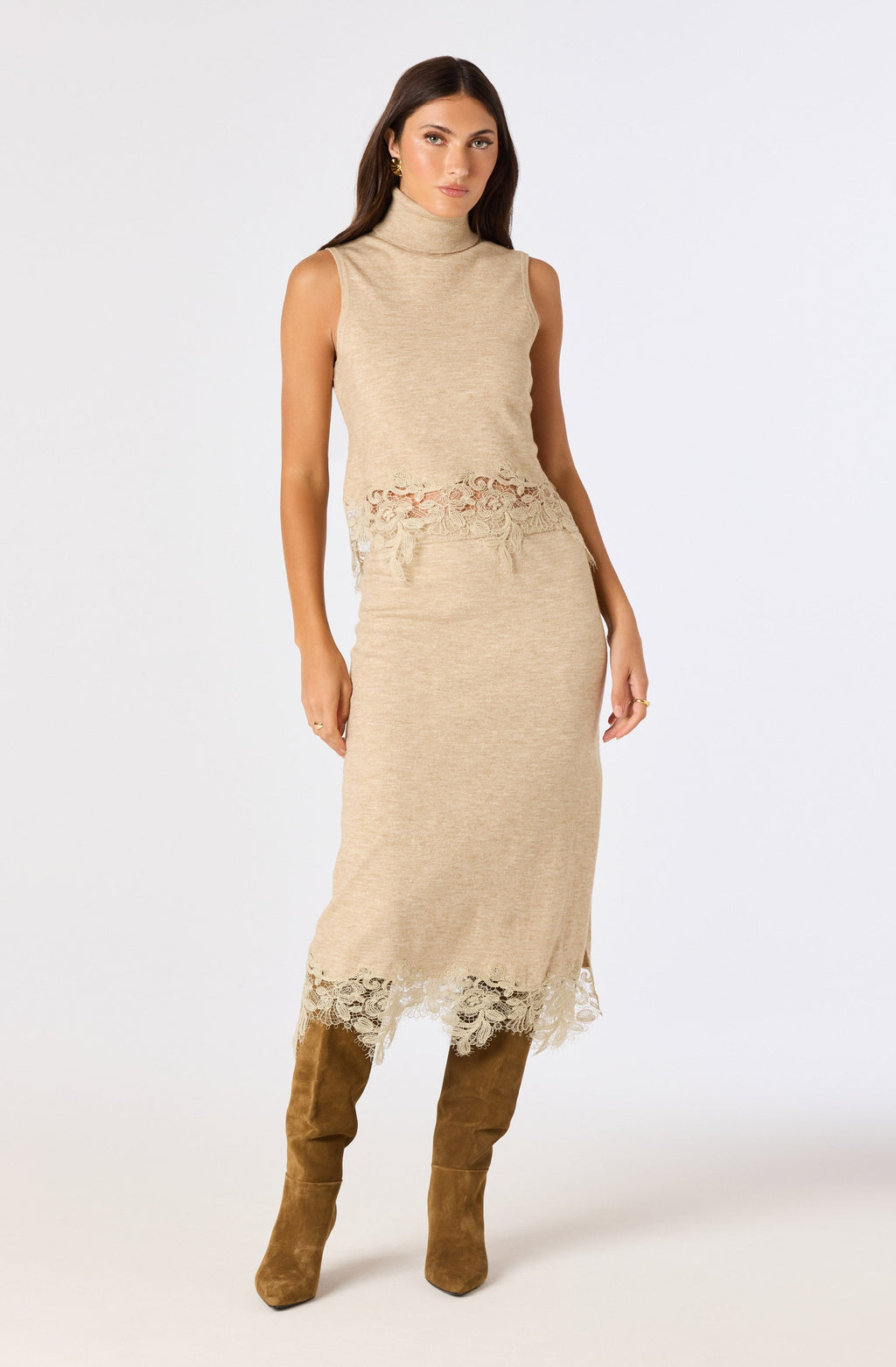Nadine Lace-Hem Midi Skirt